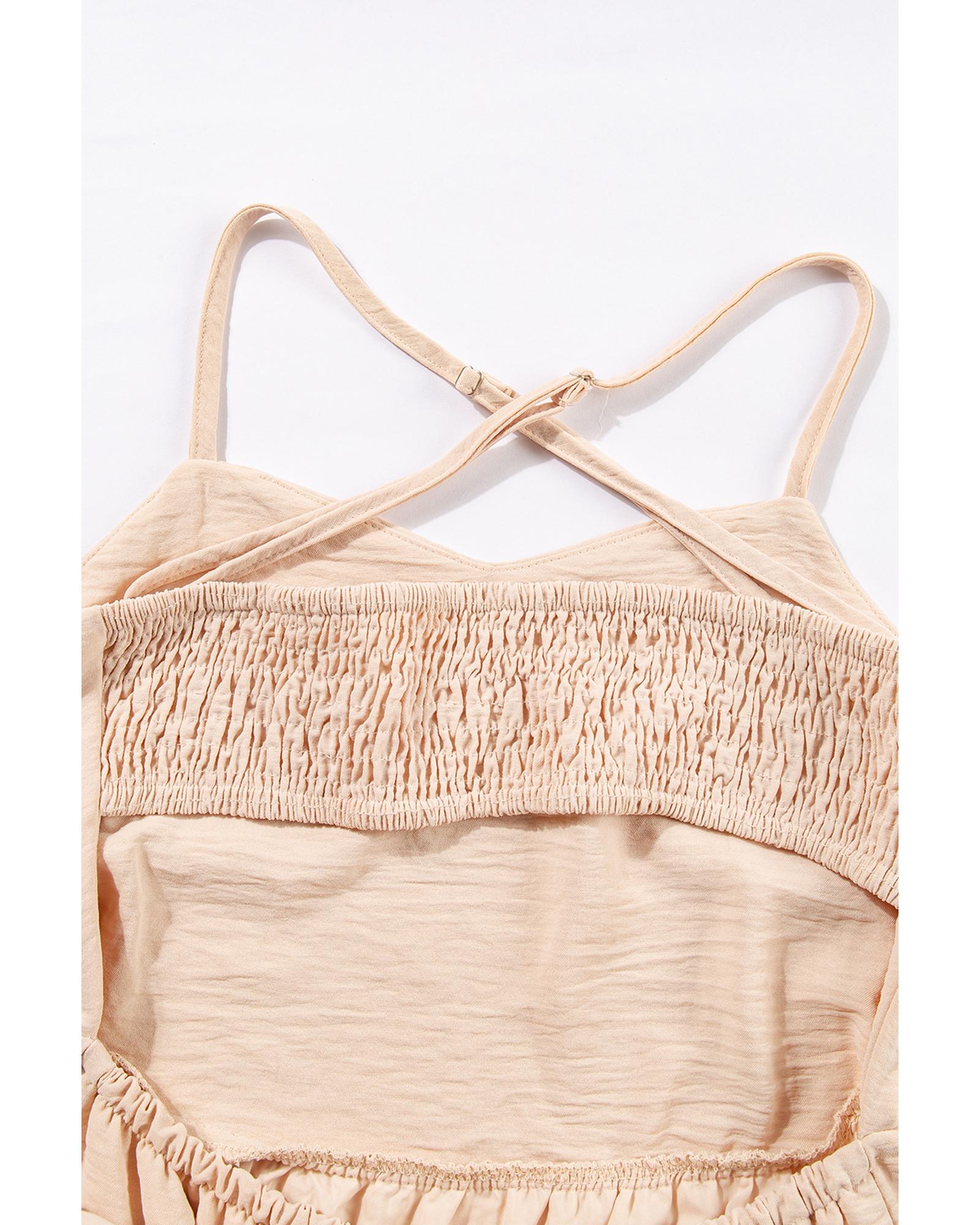 Oatmeal Crossover Backless Bodice Tiered Maxi Dress - S 6