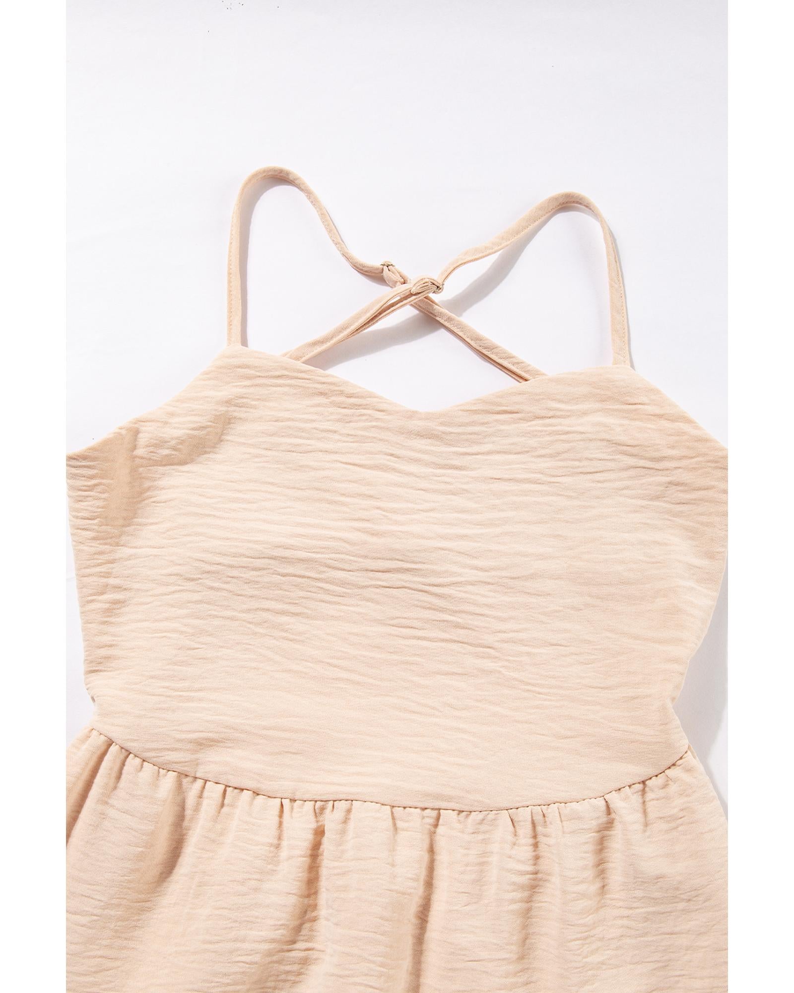 Oatmeal Crossover Backless Bodice Tiered Maxi Dress - S 8