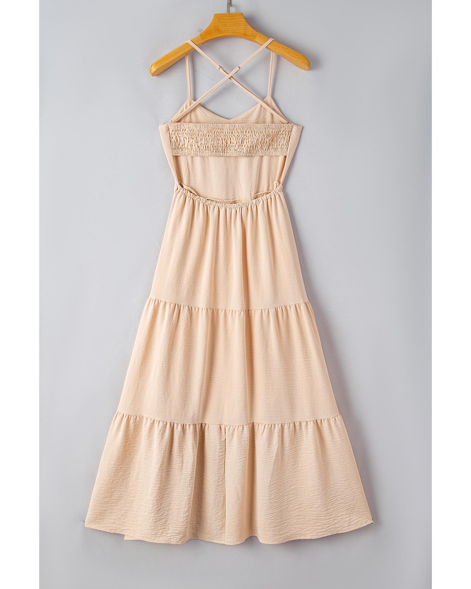 Oatmeal Crossover Backless Bodice Tiered Maxi Dress - XL 7