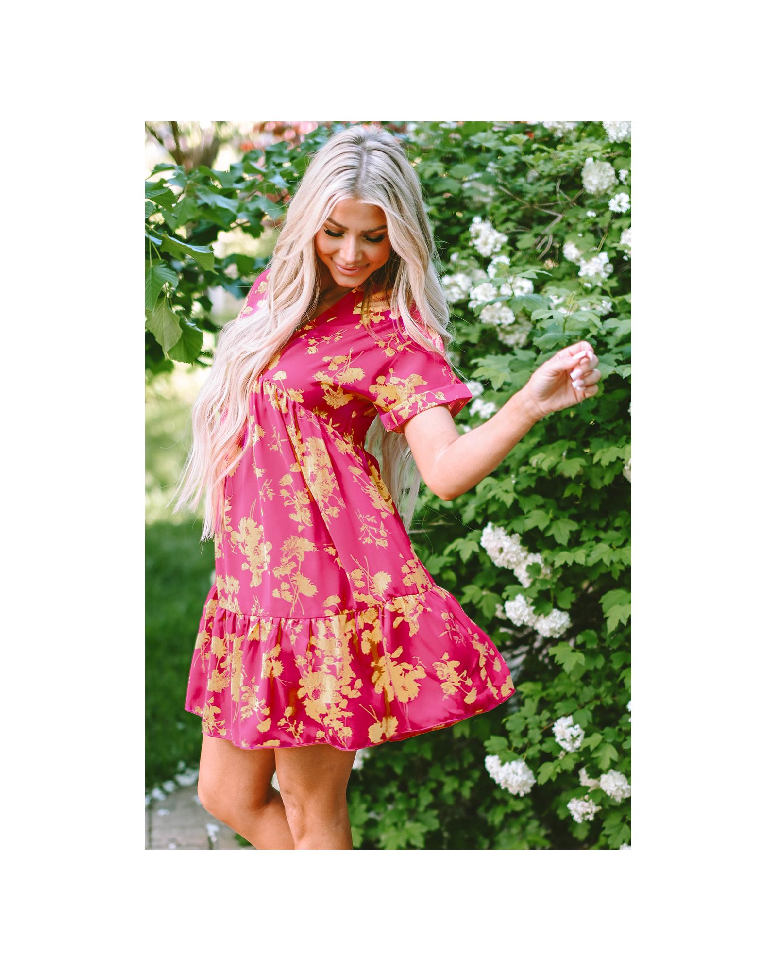 Rose Floral Print Batwing Sleeve Smock Dress - L 3