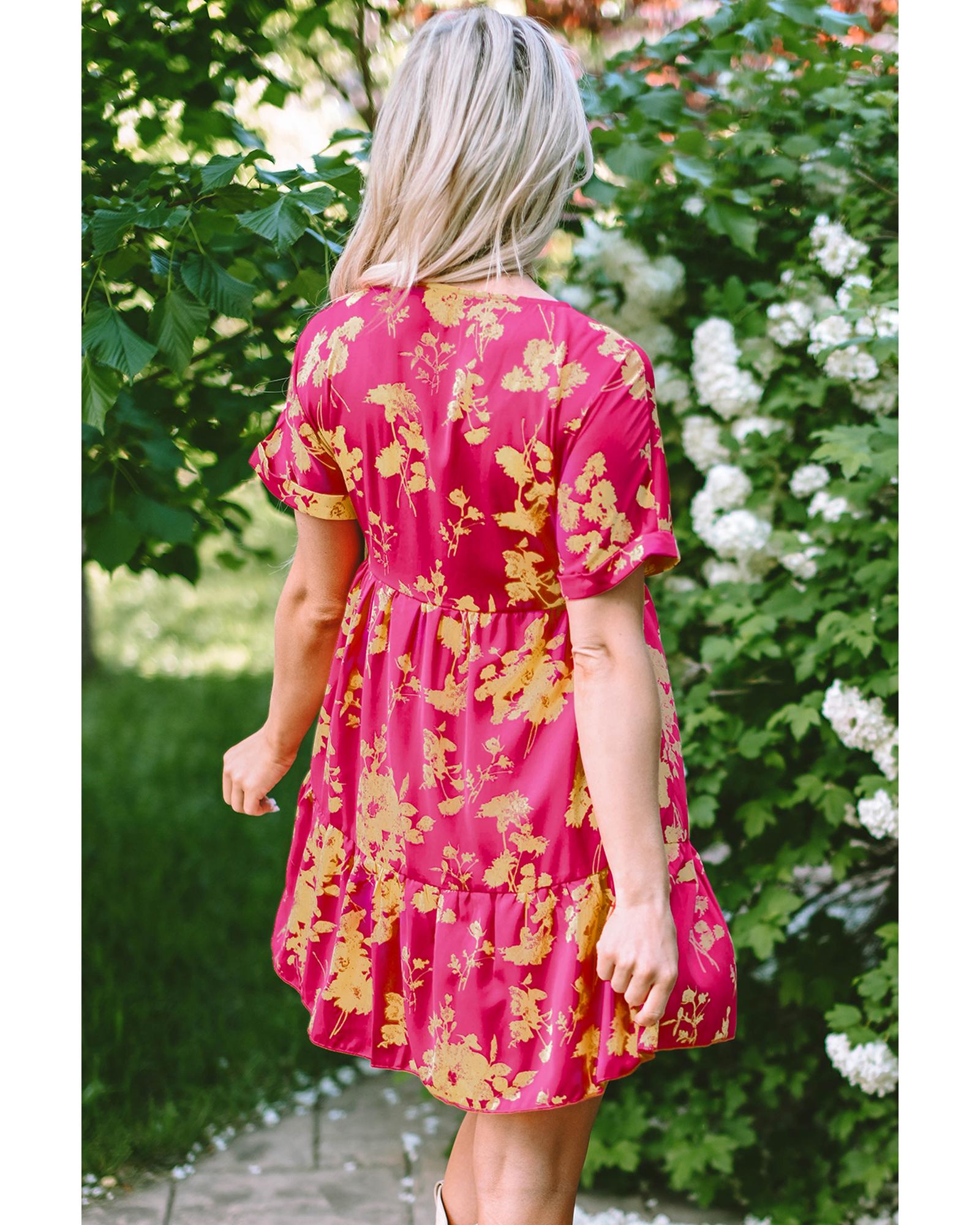 Rose Floral Print Batwing Sleeve Smock Dress - M 4