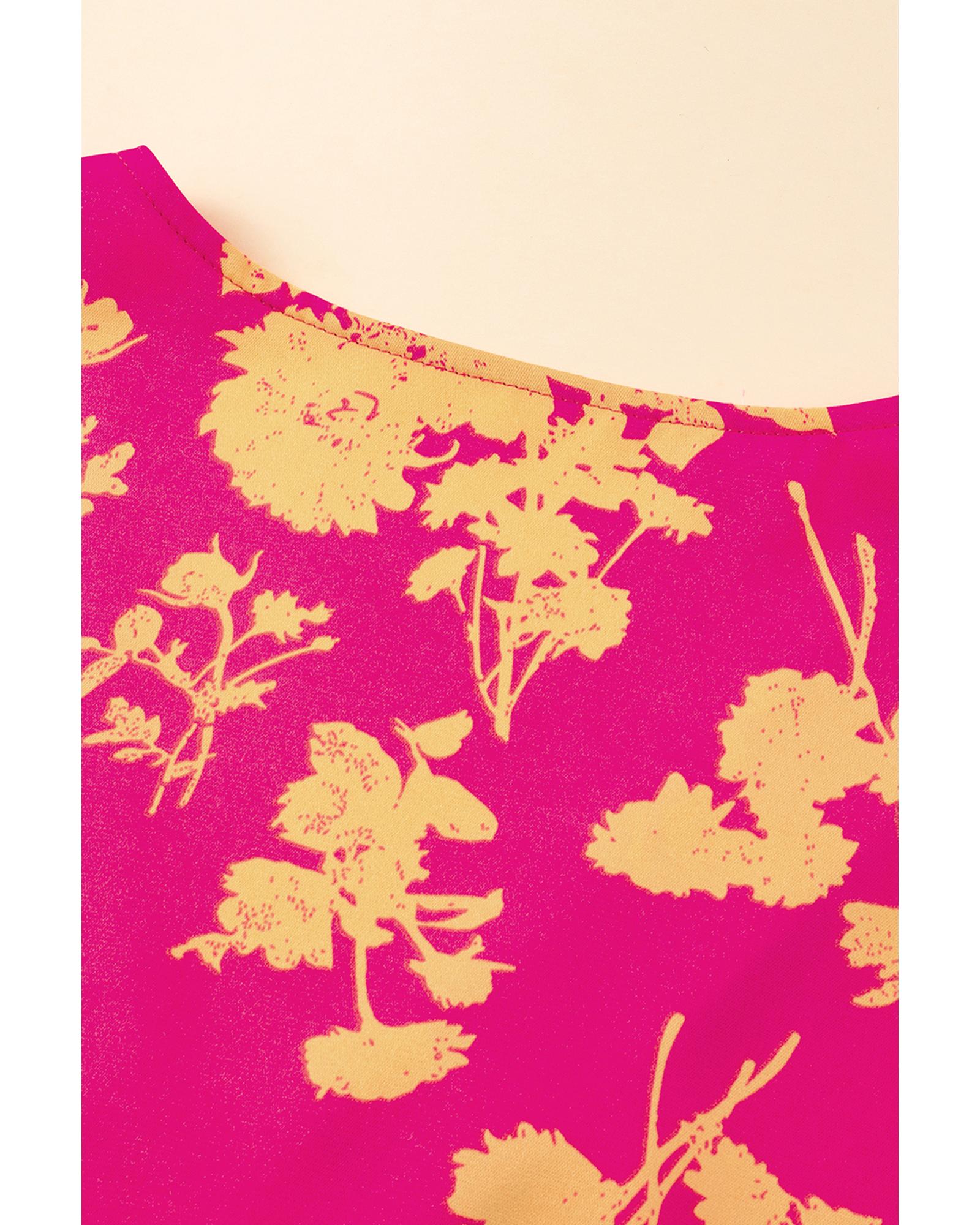 Rose Floral Print Batwing Sleeve Smock Dress - S 7