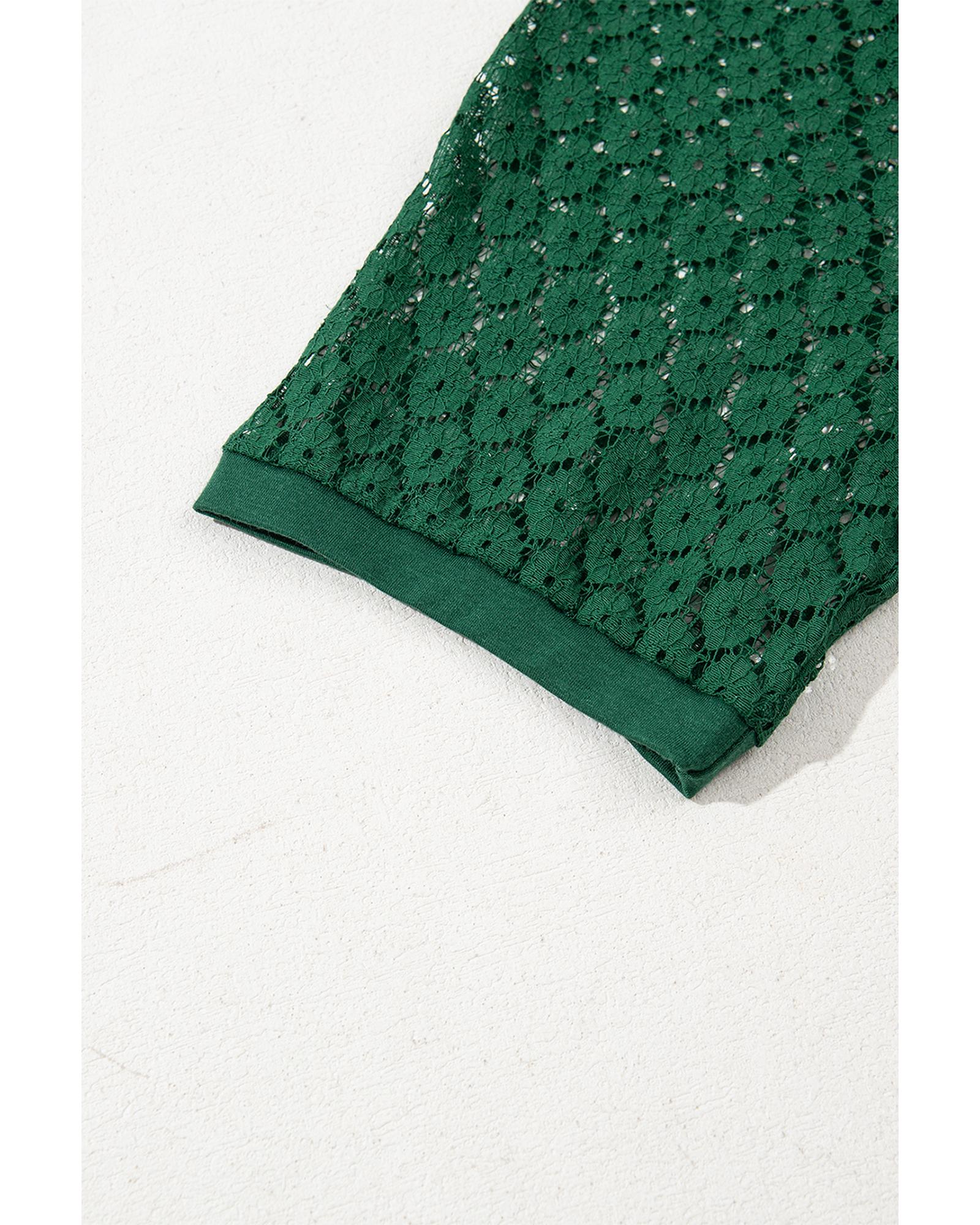 Green Contrast Lace Raglan Sleeve Pleated Detail Shift Dress - 2XL 7