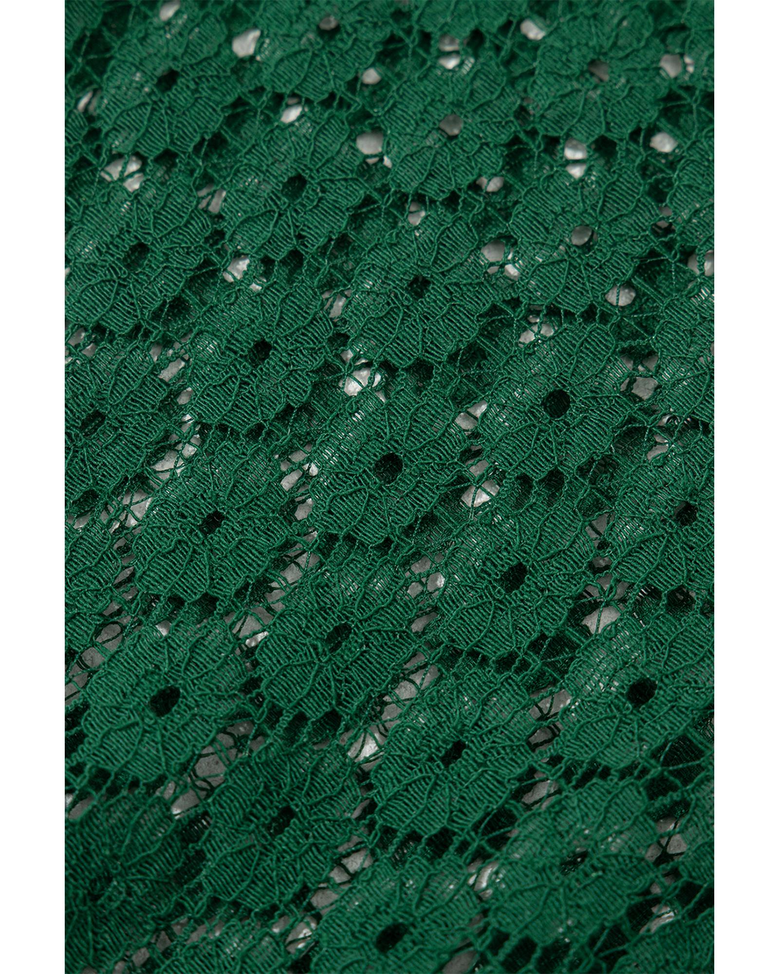 Green Contrast Lace Raglan Sleeve Pleated Detail Shift Dress - 2XL 8