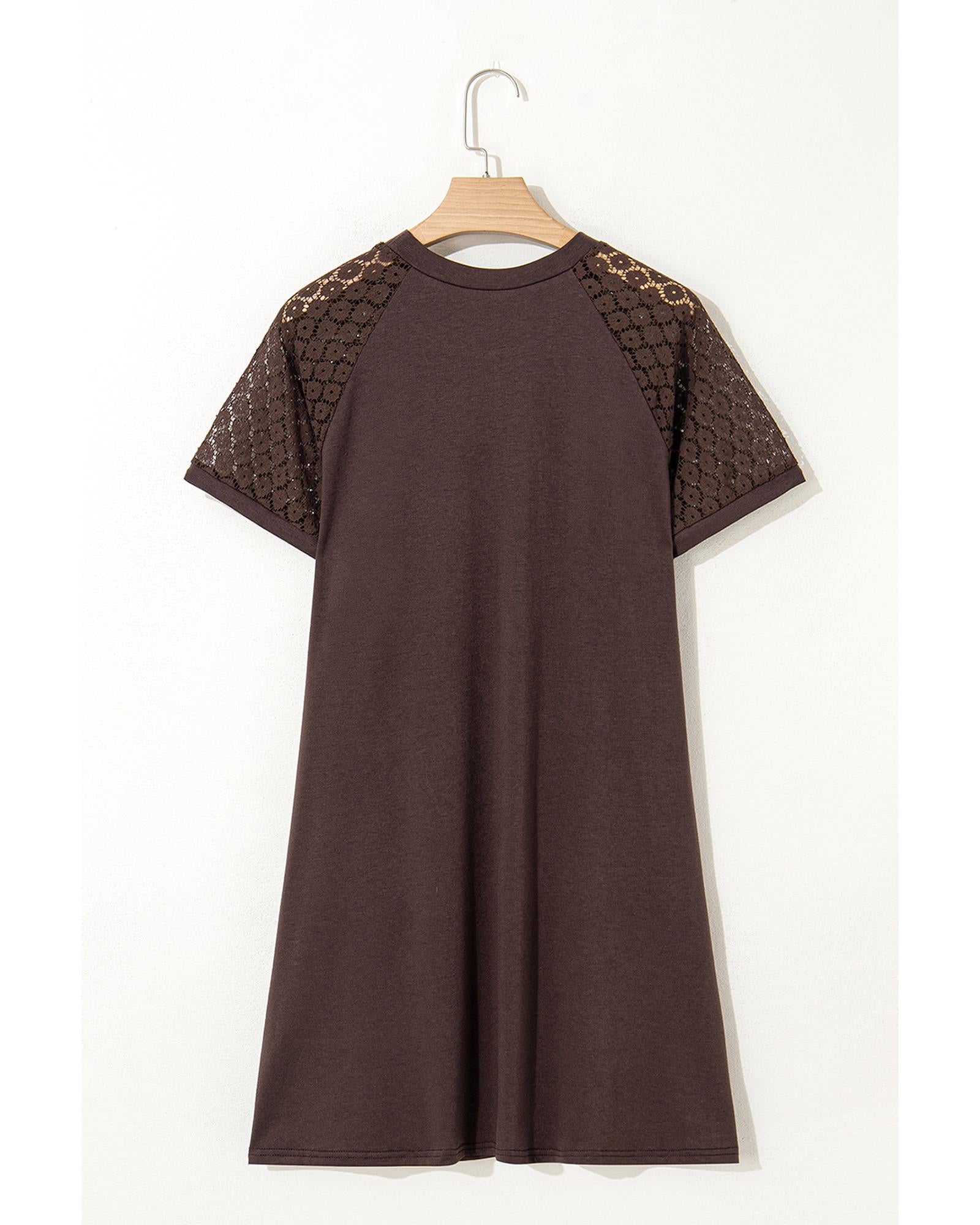 Dark Brown Contrast Lace Raglan Sleeve Pleated Detail Shift Dress - 2XL 8