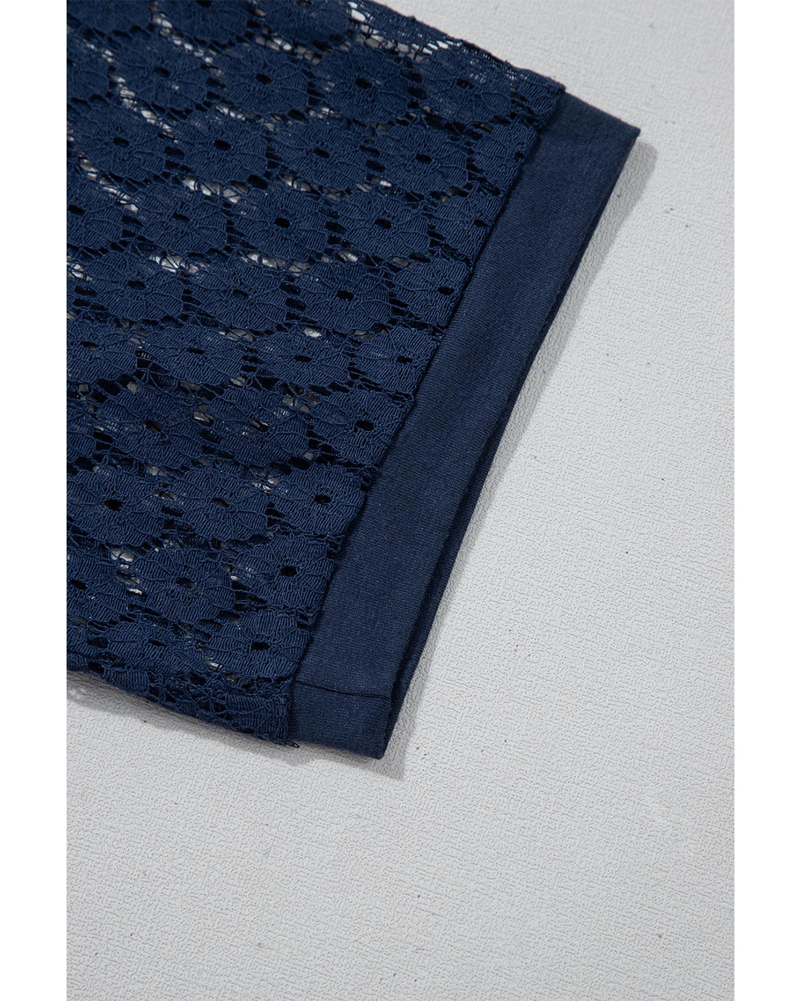 Navy Blue Contrast Lace Raglan Sleeve Pleated Detail Shift Dress - S 6