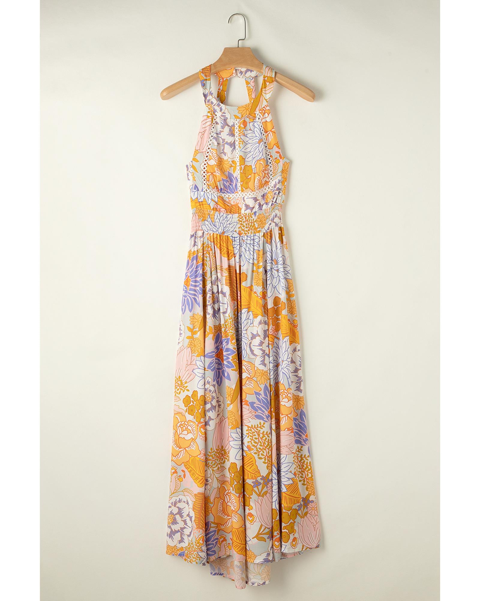 Orange Boho Floral Backless Lace up Sleeveless Maxi Dress - XL 4