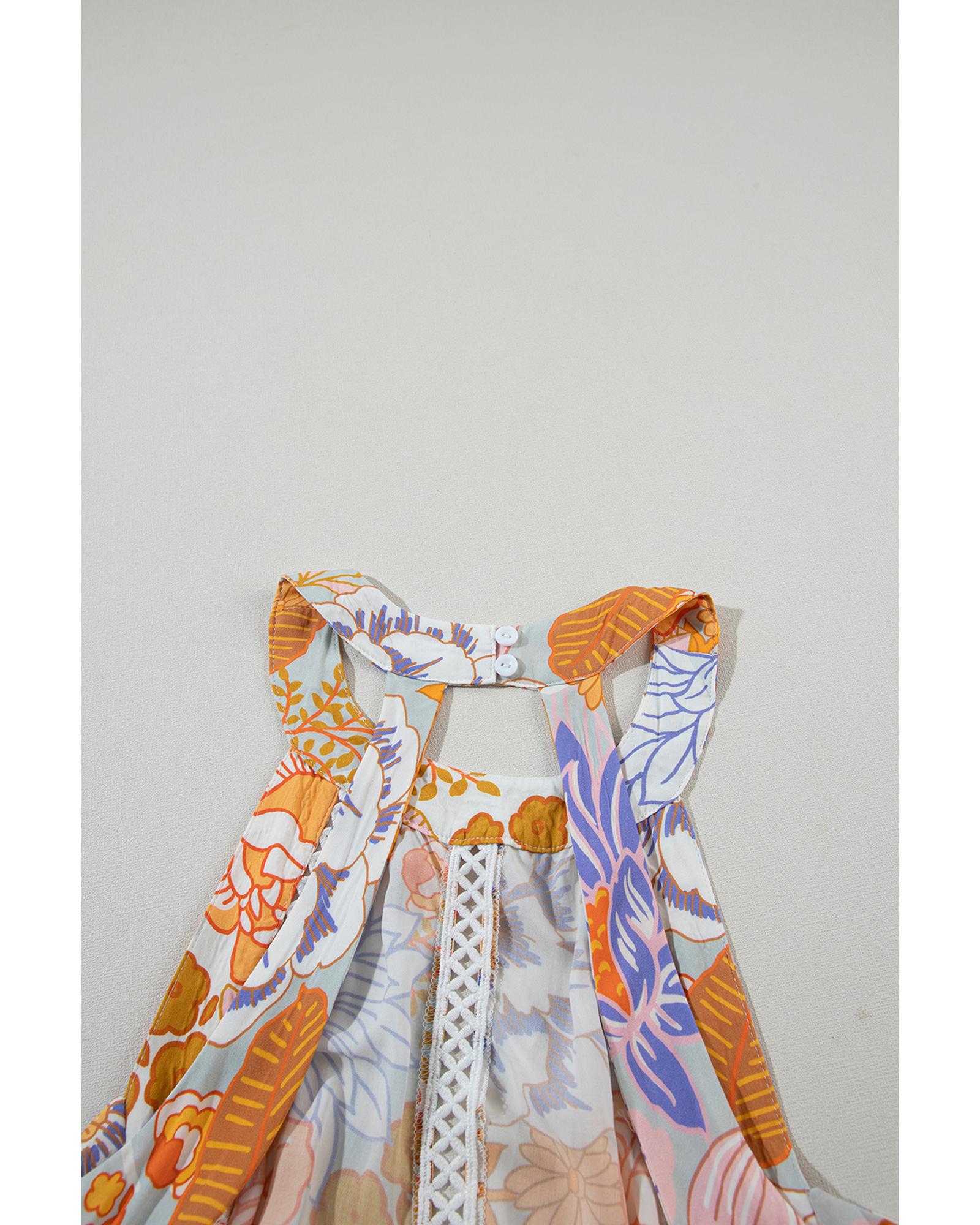 Orange Boho Floral Backless Lace up Sleeveless Maxi Dress - XL 8