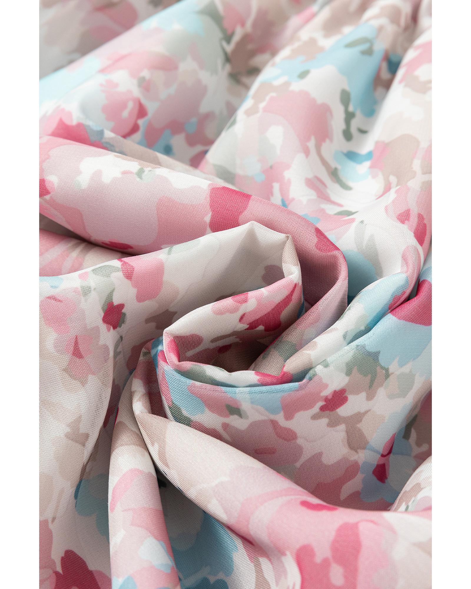 Pink Floral Puff Sleeve Square Neck Smock Ruffled Dress - L 4