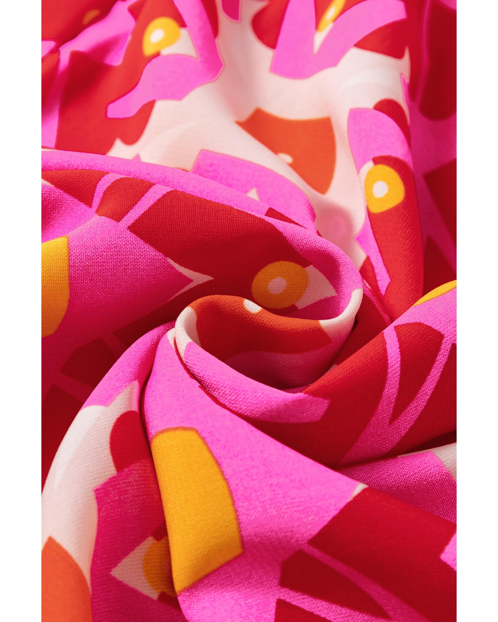Strawberry Pink Geo Print V-neck Maxi Dress - M 6