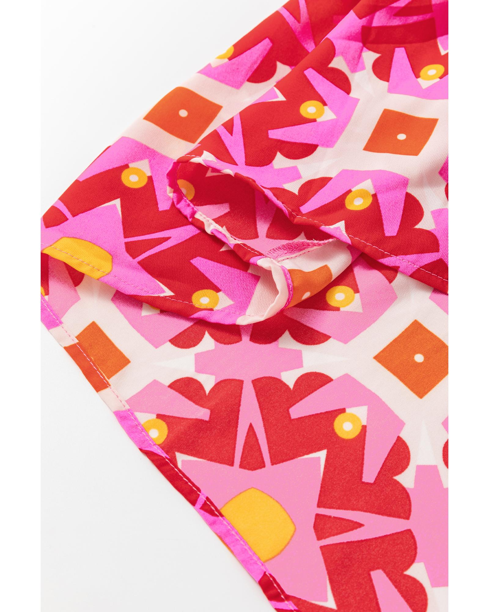 Strawberry Pink Geo Print V-neck Maxi Dress - M 8