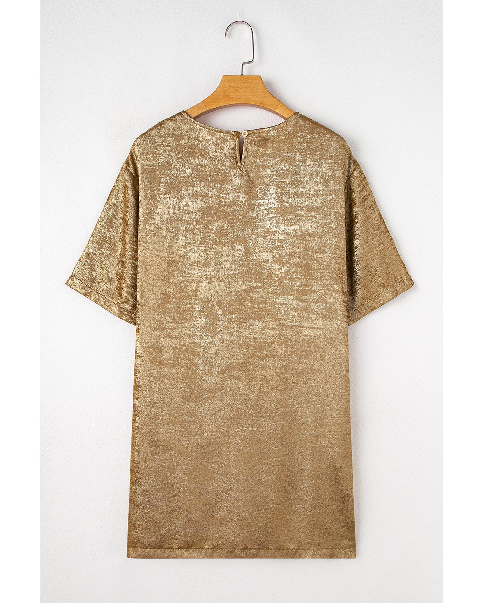 Gold Metallic Luster Crewneck Mini T-Shirt Dress - L 5