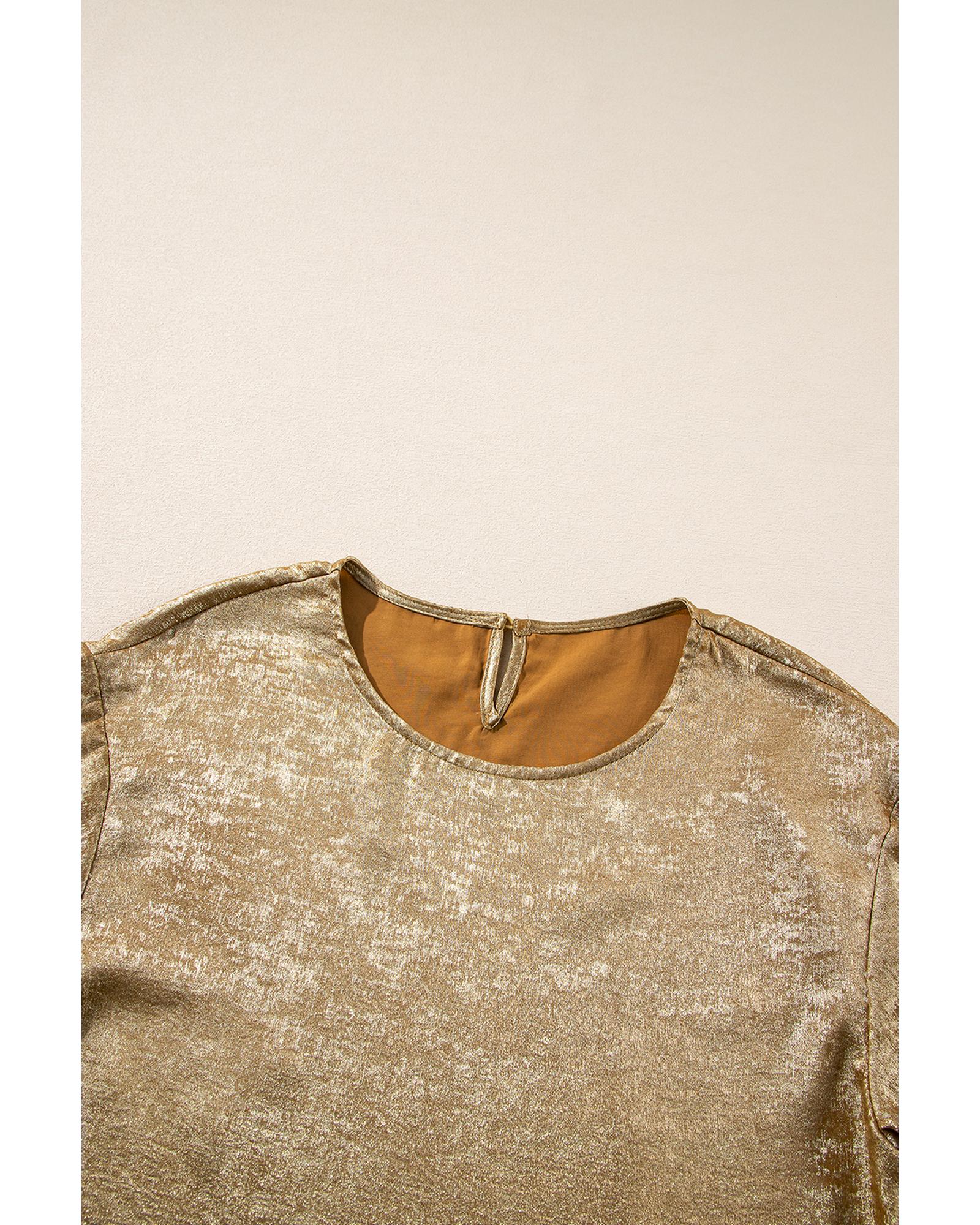 Gold Metallic Luster Crewneck Mini T-Shirt Dress - L 6