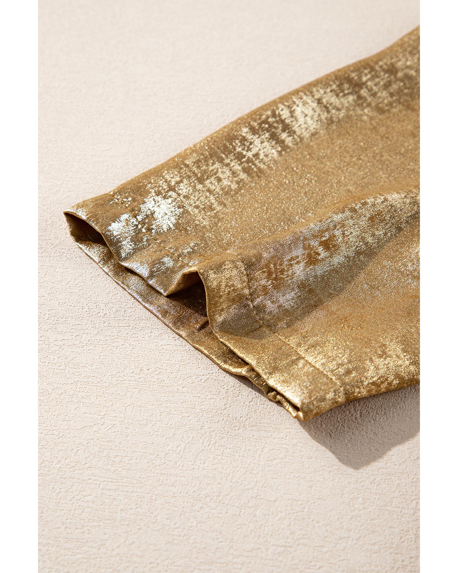 Gold Metallic Luster Crewneck Mini T-Shirt Dress - L 7