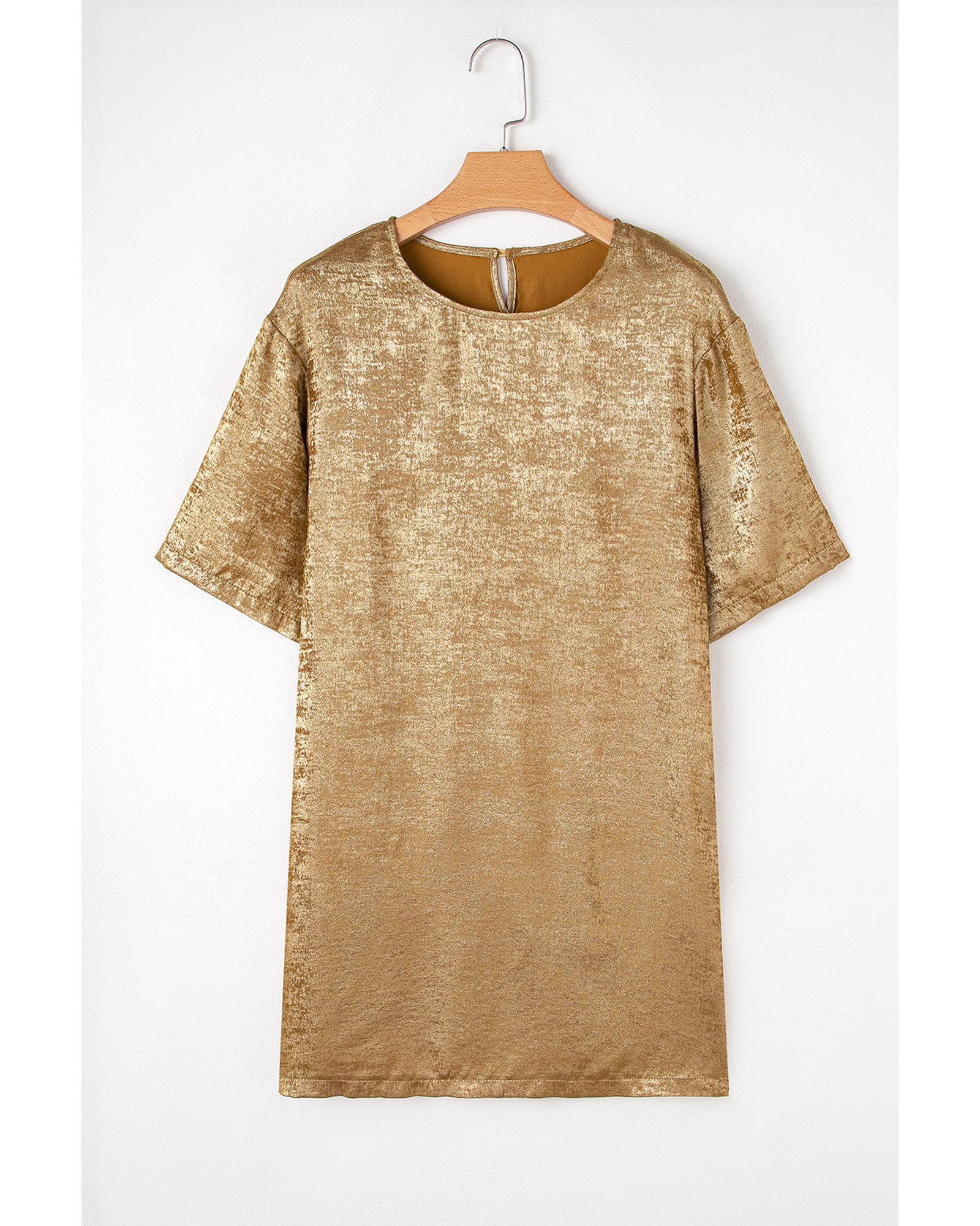 Gold Metallic Luster Crewneck Mini T-Shirt Dress - XL 4