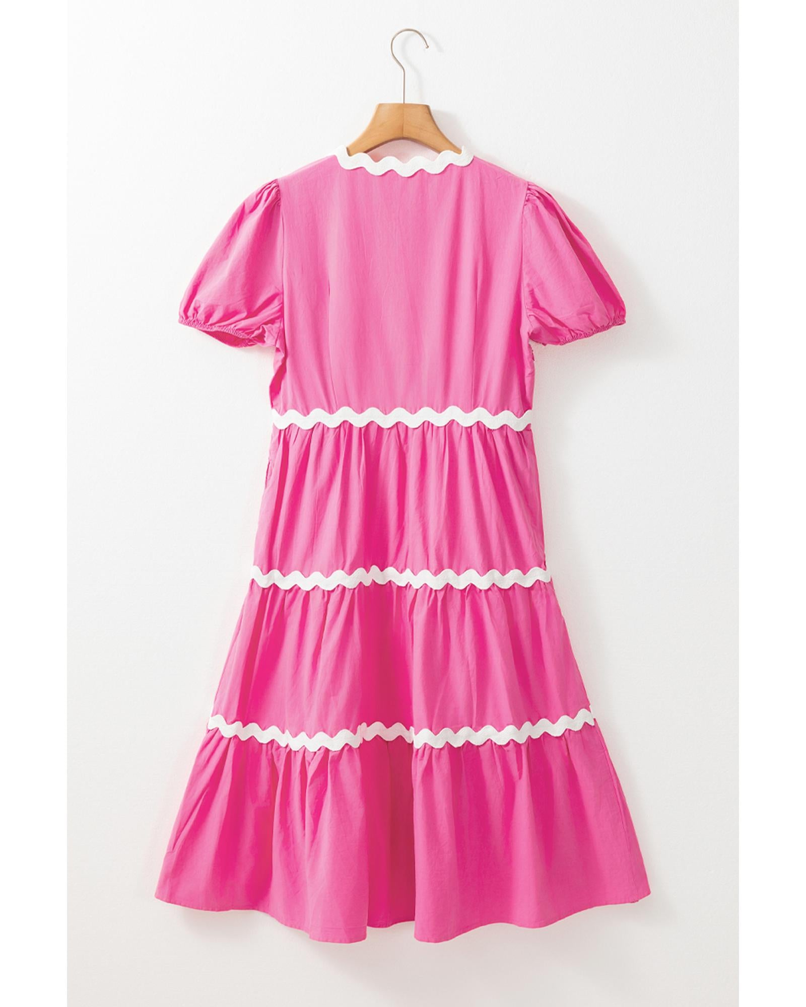 Bonbon Ric Rac Trim Short Puff Sleeve Flowy Midi Dress - XL 8
