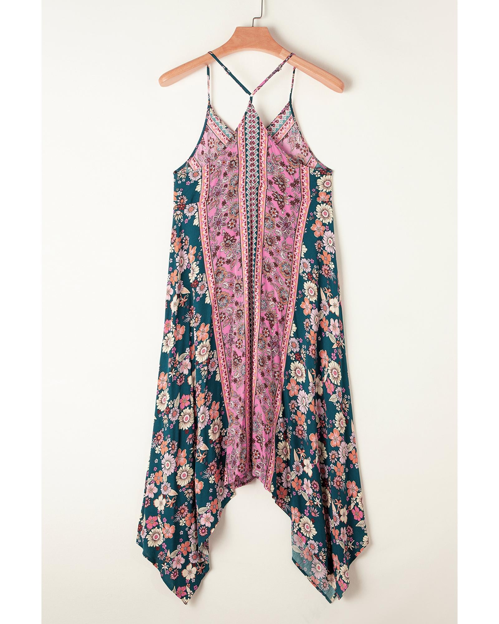 Pink Bohemian Floral Patchwork Print Long Sundress - S 6