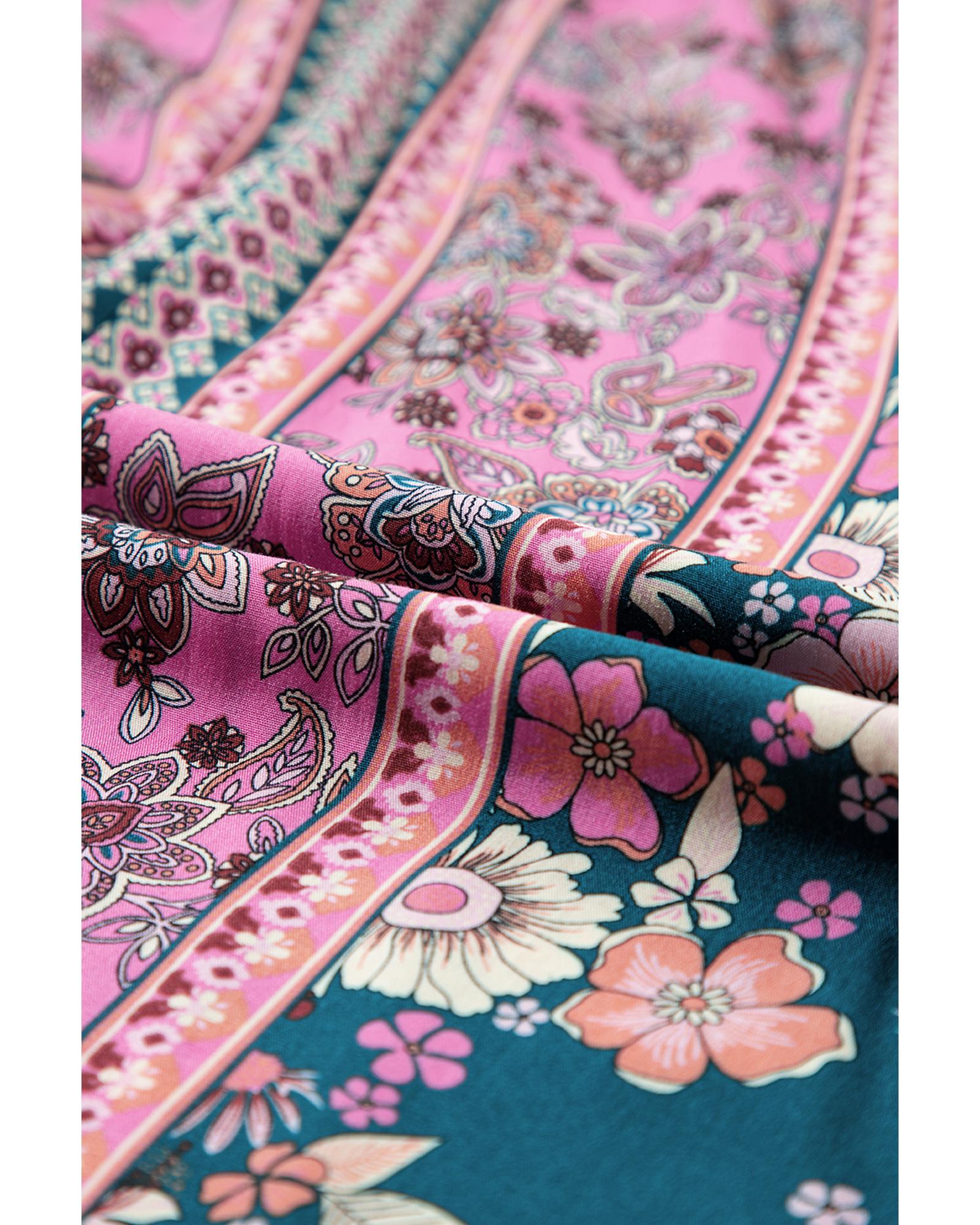 Pink Bohemian Floral Patchwork Print Long Sundress - S 8