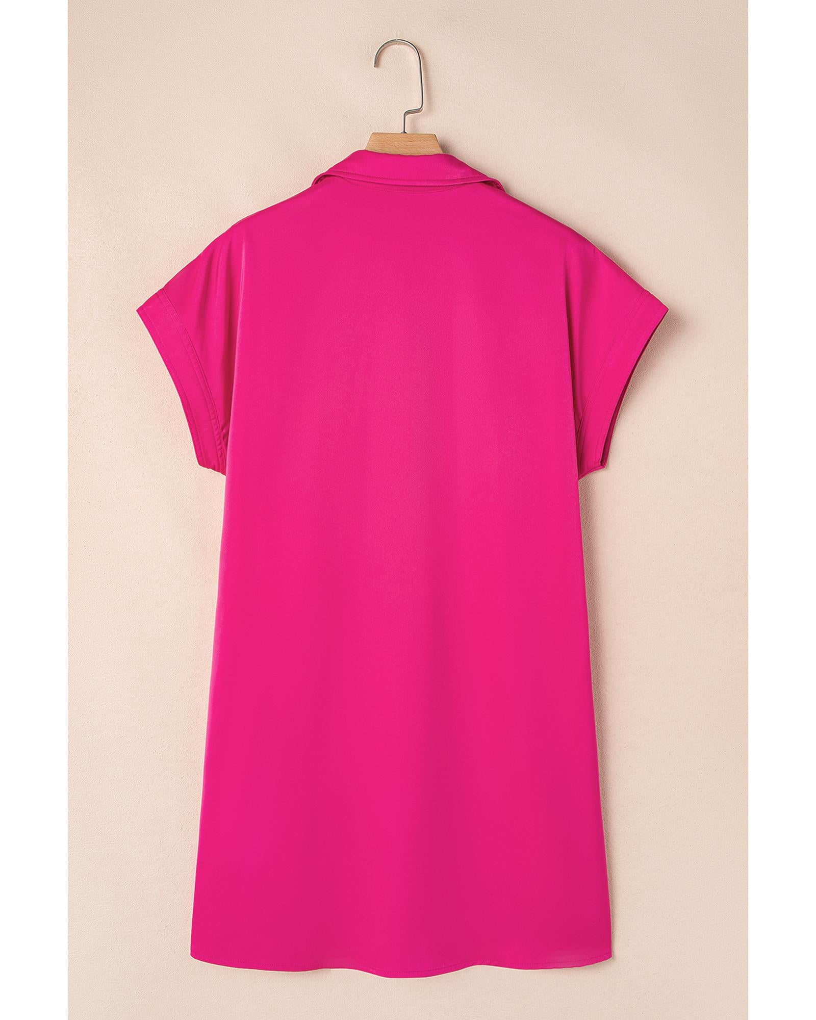 Rose Red Buttoned Collar Shift T-shirt Mini Dress - M 6