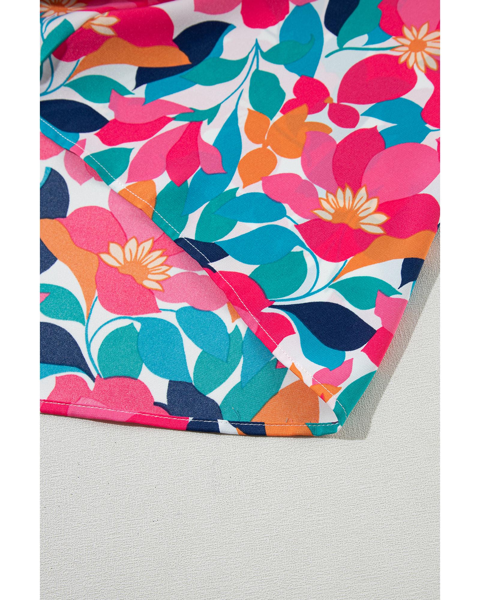 Rose Floral Twisted Smocked Back Tiered Maxi Dress - S 5