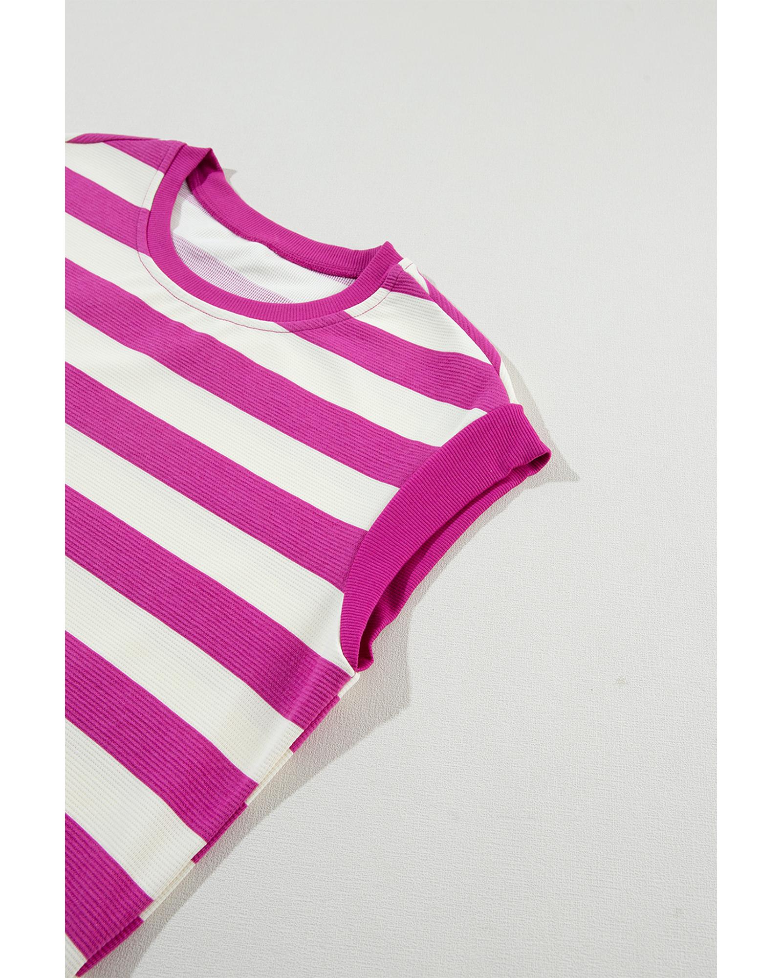 Rose Stripe Cap Sleeve Pocketed Shift T-shirt Dress - L 6