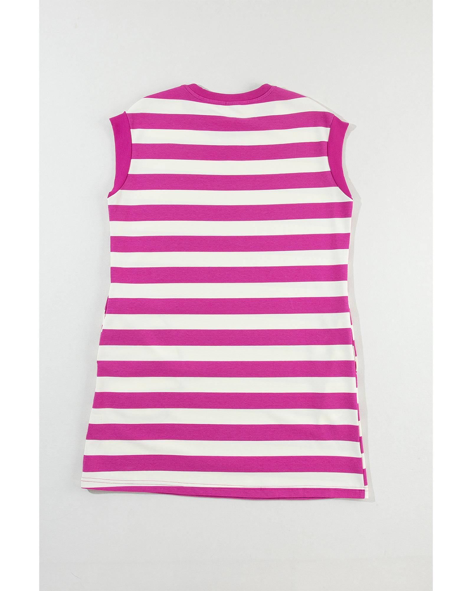 Rose Stripe Cap Sleeve Pocketed Shift T-shirt Dress - XL 5