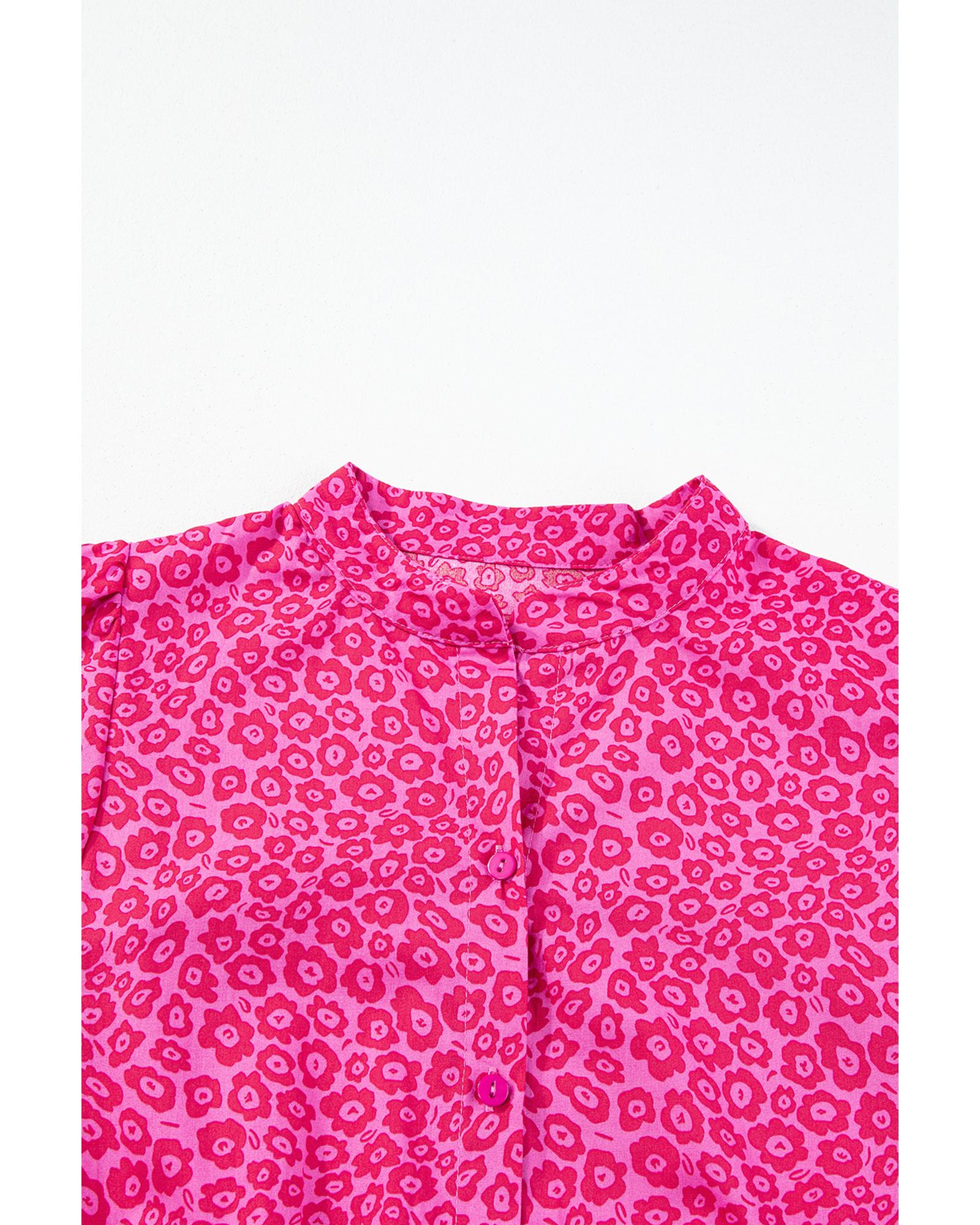 Rose Red Flower Mock Neck Puff Sleeve Tiered Maxi Dress - XL 7