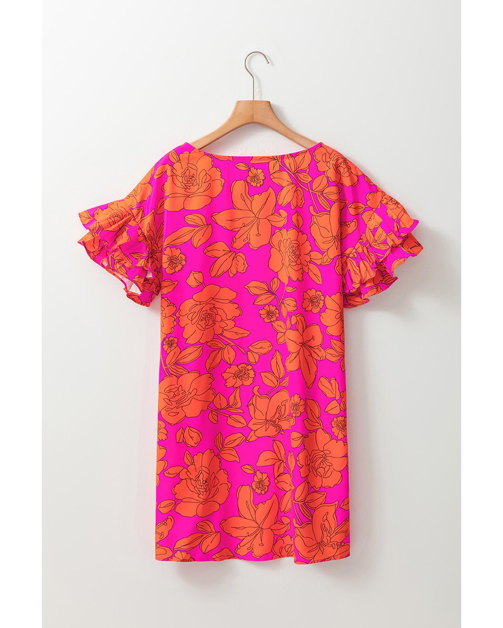 Pink Voluminous Ruffled Sleeve Floral Dress - S 7