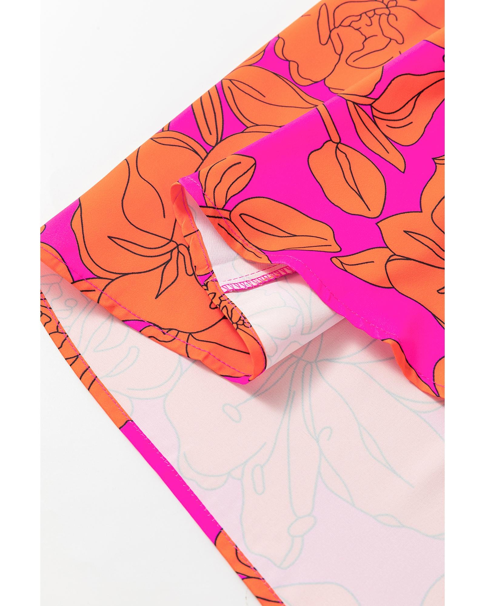 Pink Voluminous Ruffled Sleeve Floral Dress - XL 5