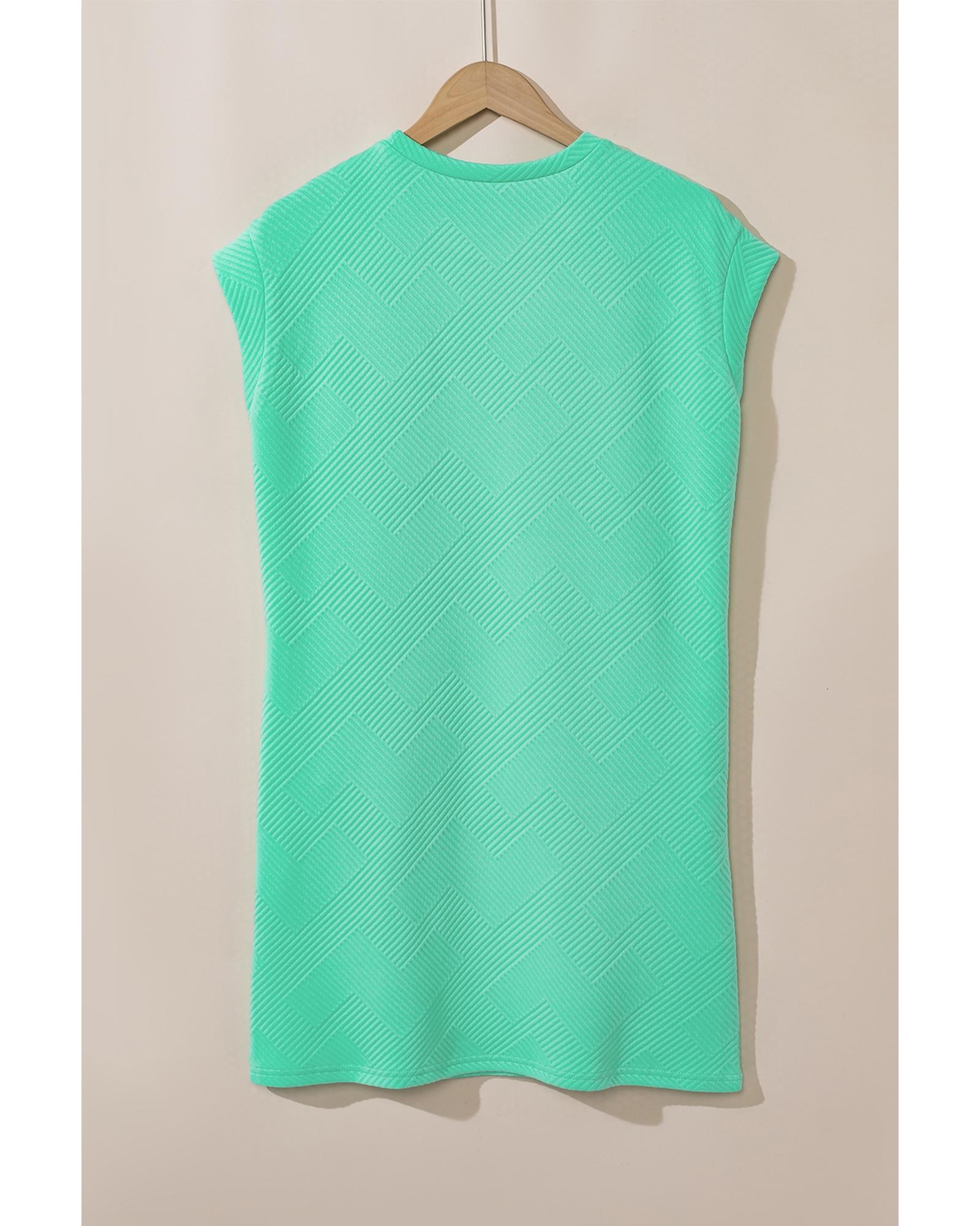 Mint Green Textured Cap Sleeve T Shirt Dress - S 4