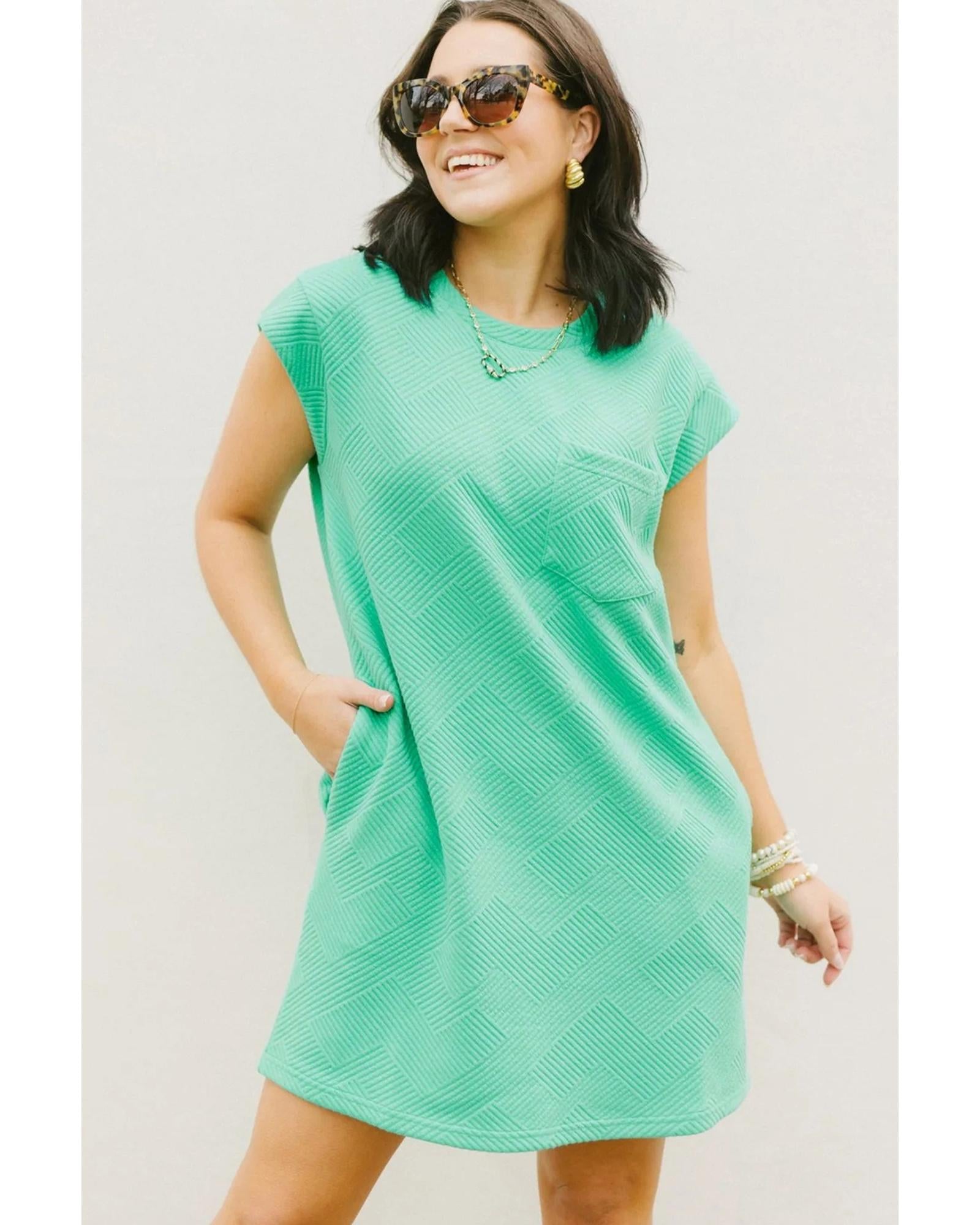 Mint Green Textured Cap Sleeve T Shirt Dress - S 6