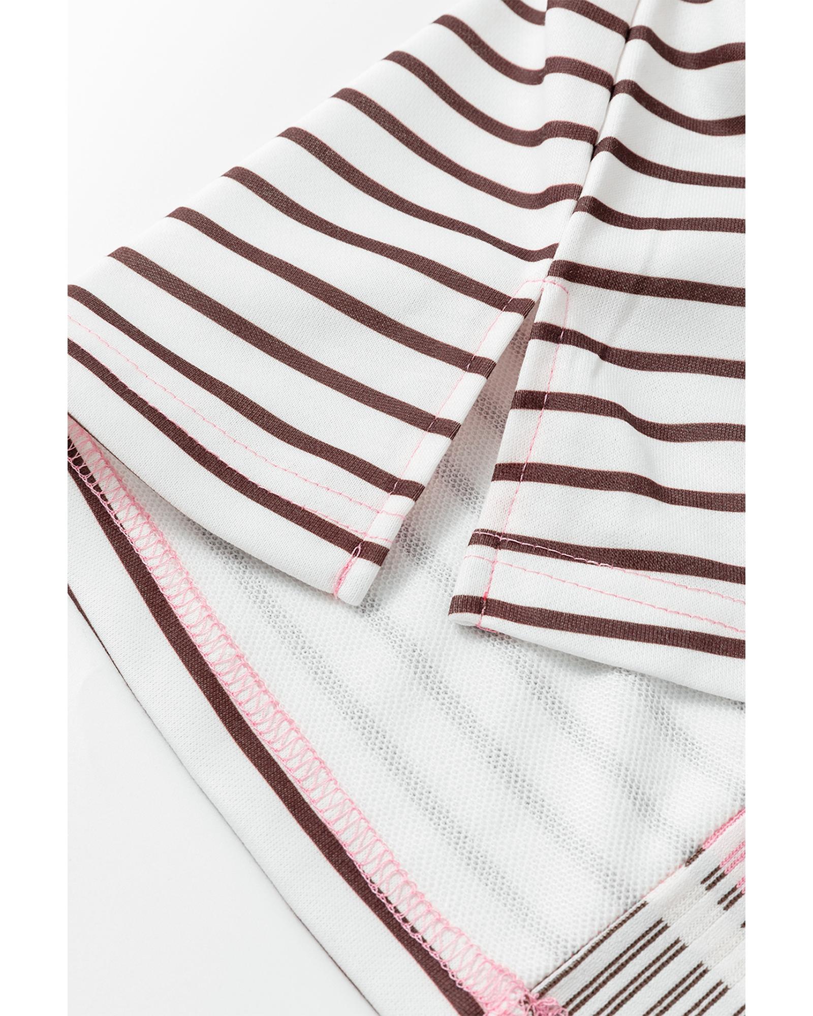 Brown Stripe Striped Textured Patchwork Buttoned T Shirt Dress - L 8
