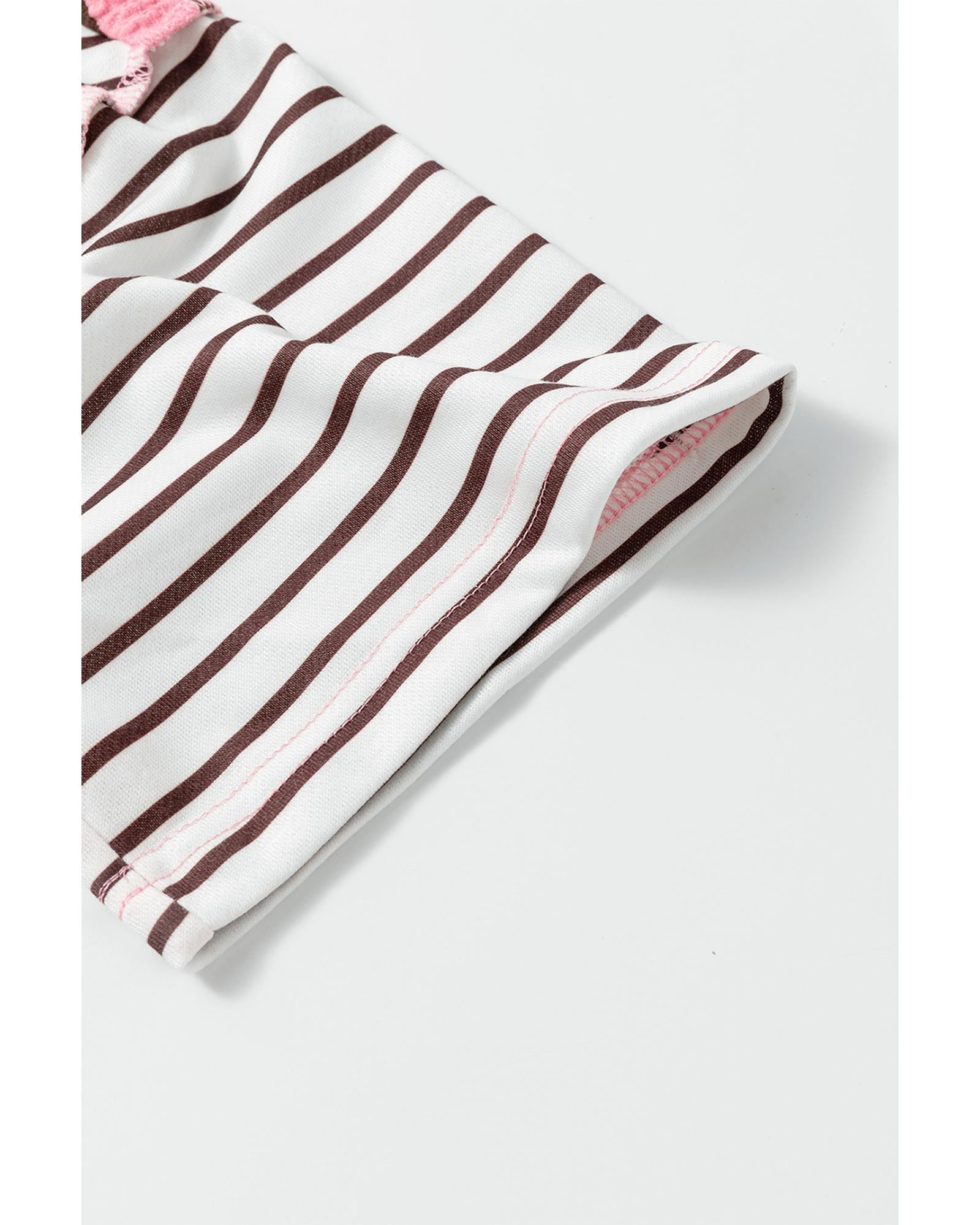 Brown Stripe Striped Textured Patchwork Buttoned T Shirt Dress - M 5