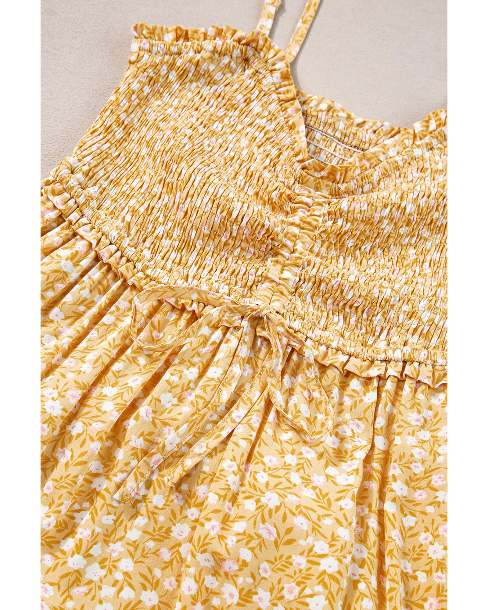 Yellow Frilly Smocked High Waist Floral Maxi Dress - XL 7