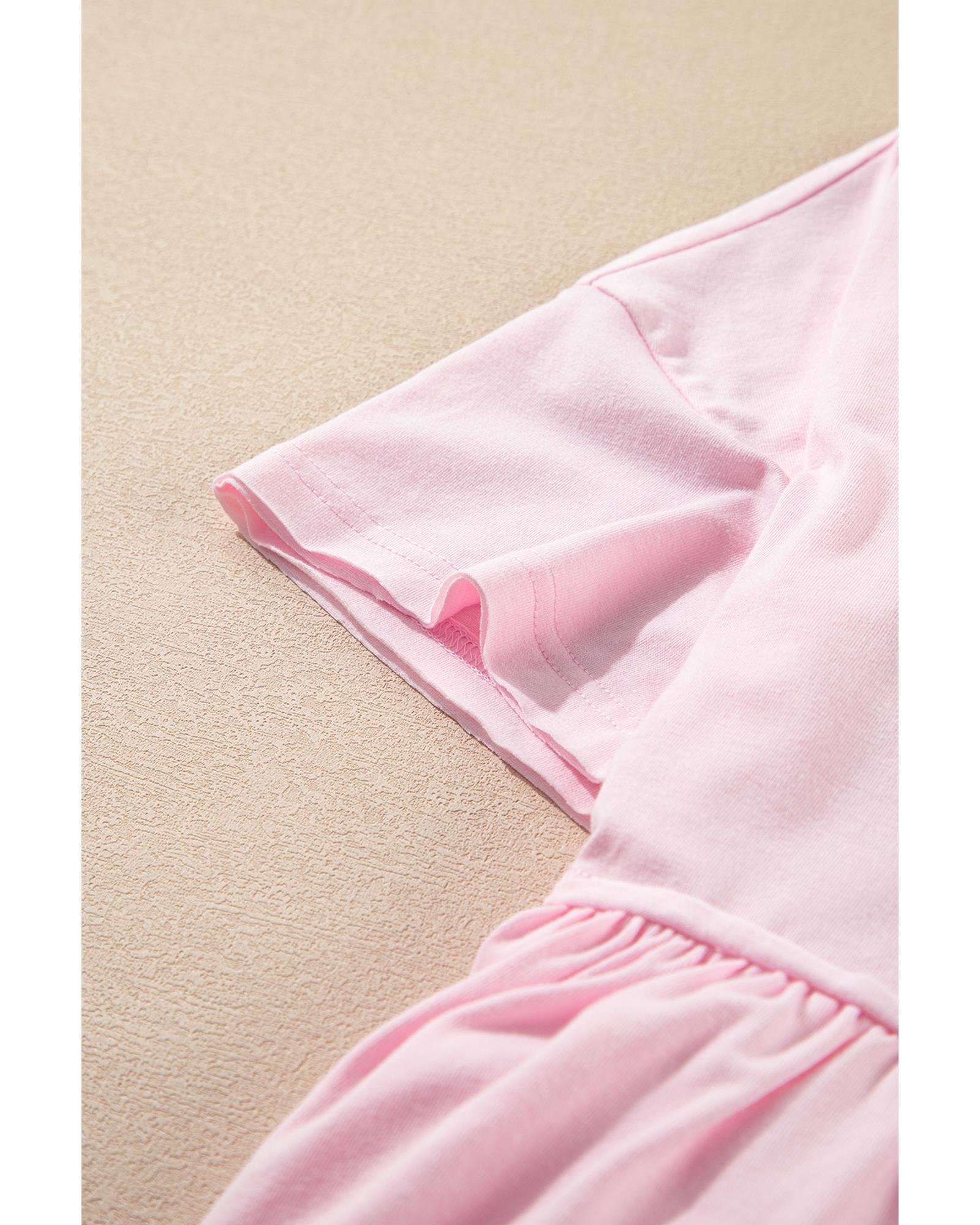 Light Pink Solid Color Pocketed Raw Edge Babydoll Dress - L 5