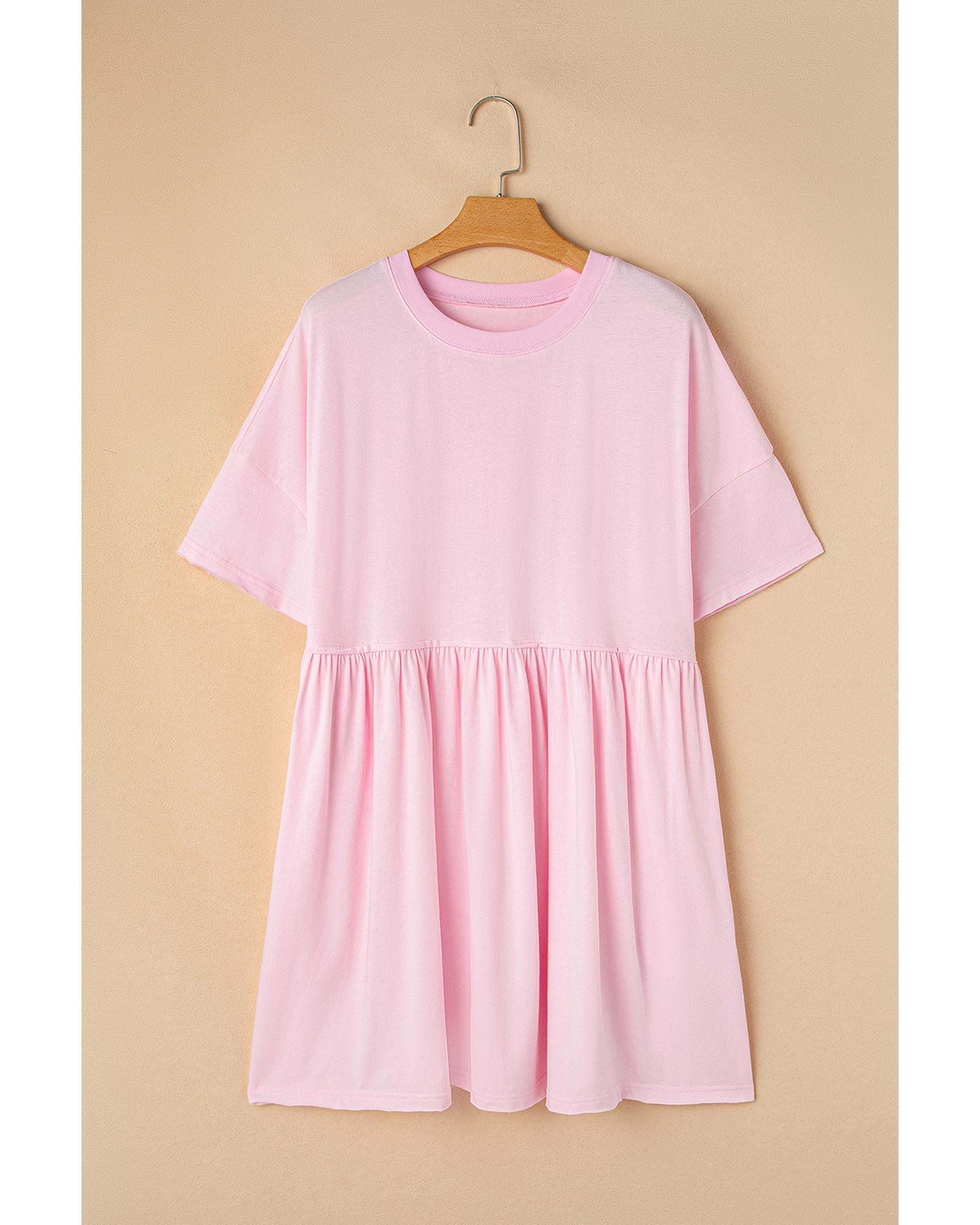 Light Pink Solid Color Pocketed Raw Edge Babydoll Dress - L 8