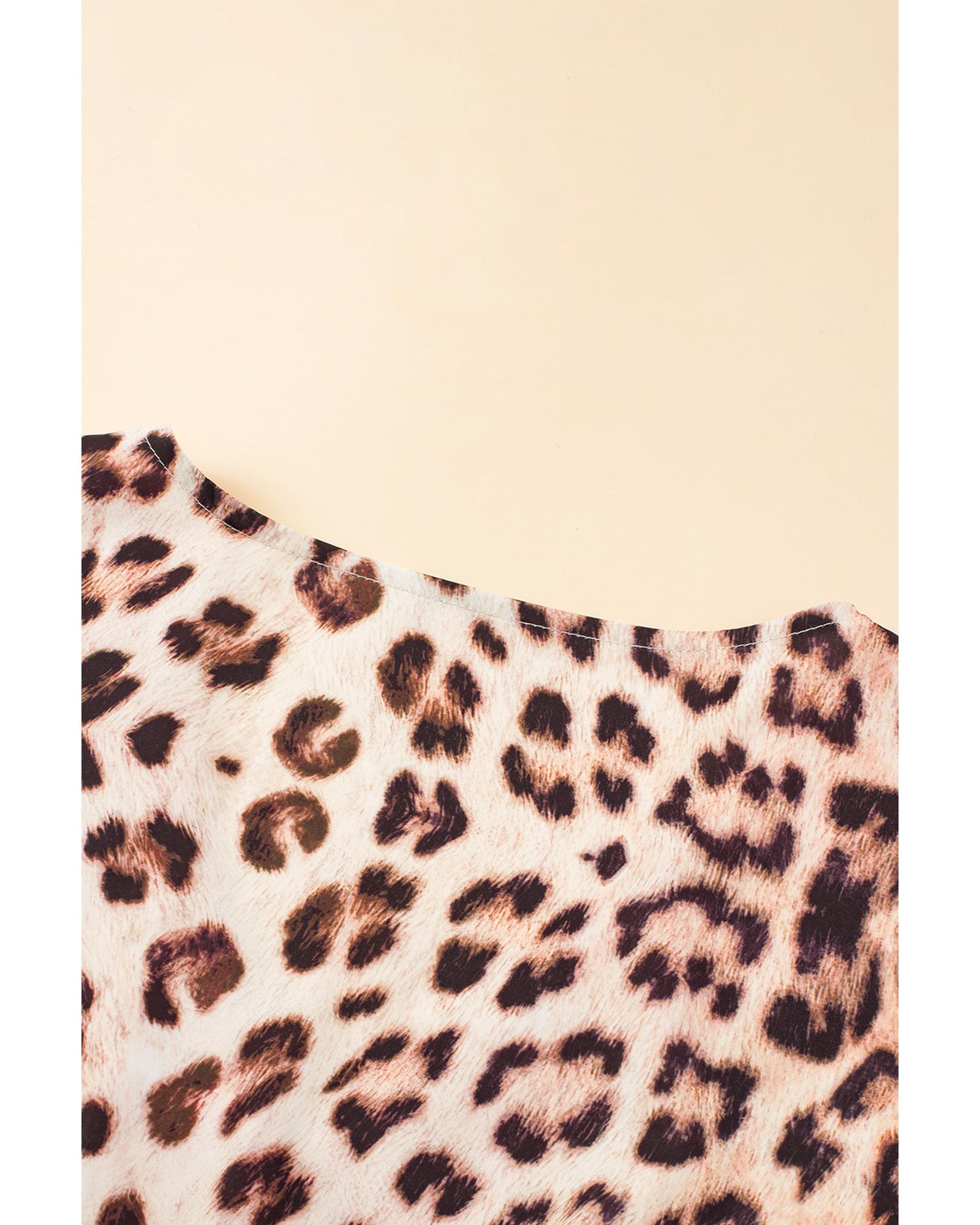 Bright Pink Leopard Colorblock Patchwork Bubble Sleeve Maxi Dress - M 5