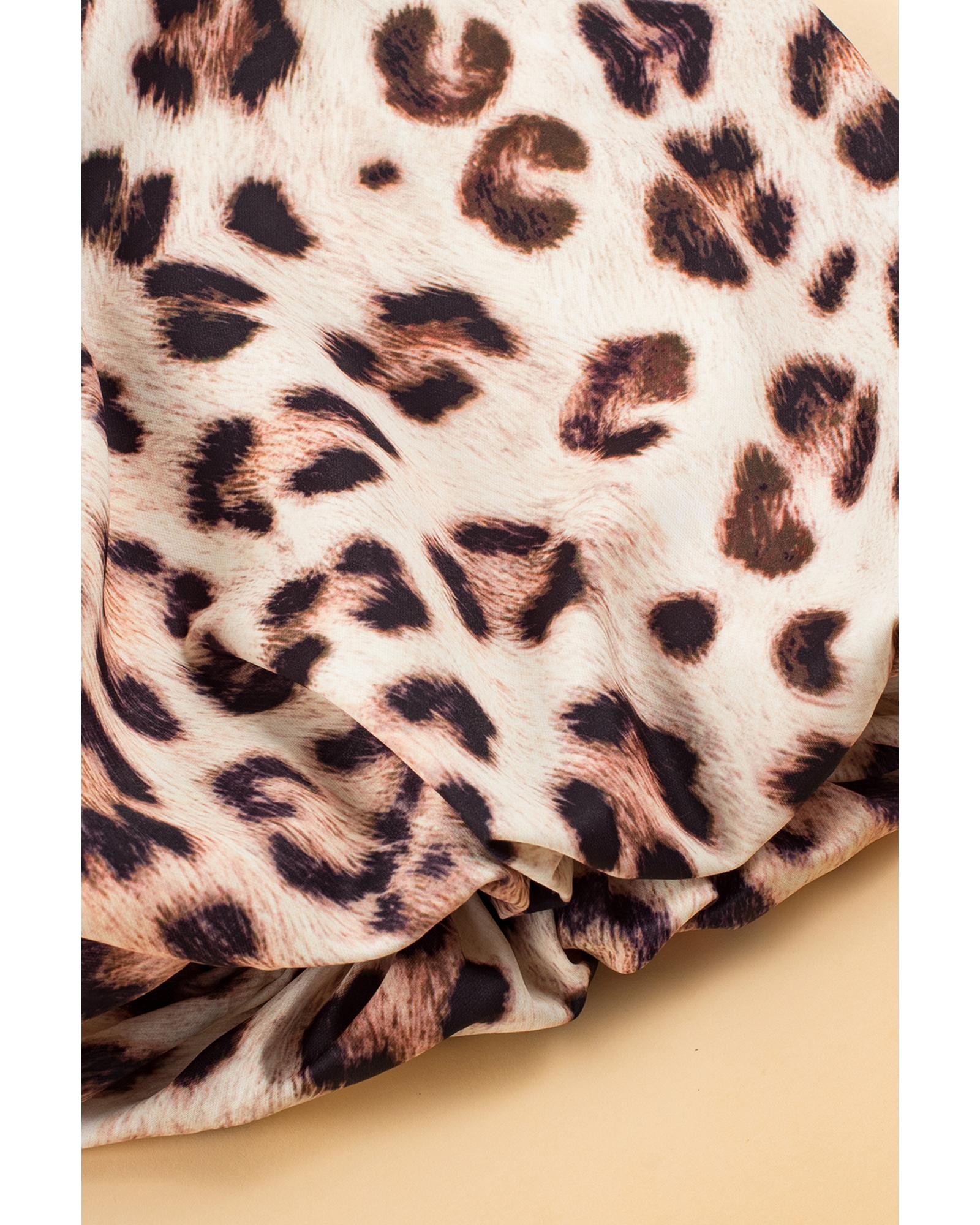 Bright Pink Leopard Colorblock Patchwork Bubble Sleeve Maxi Dress - S 7