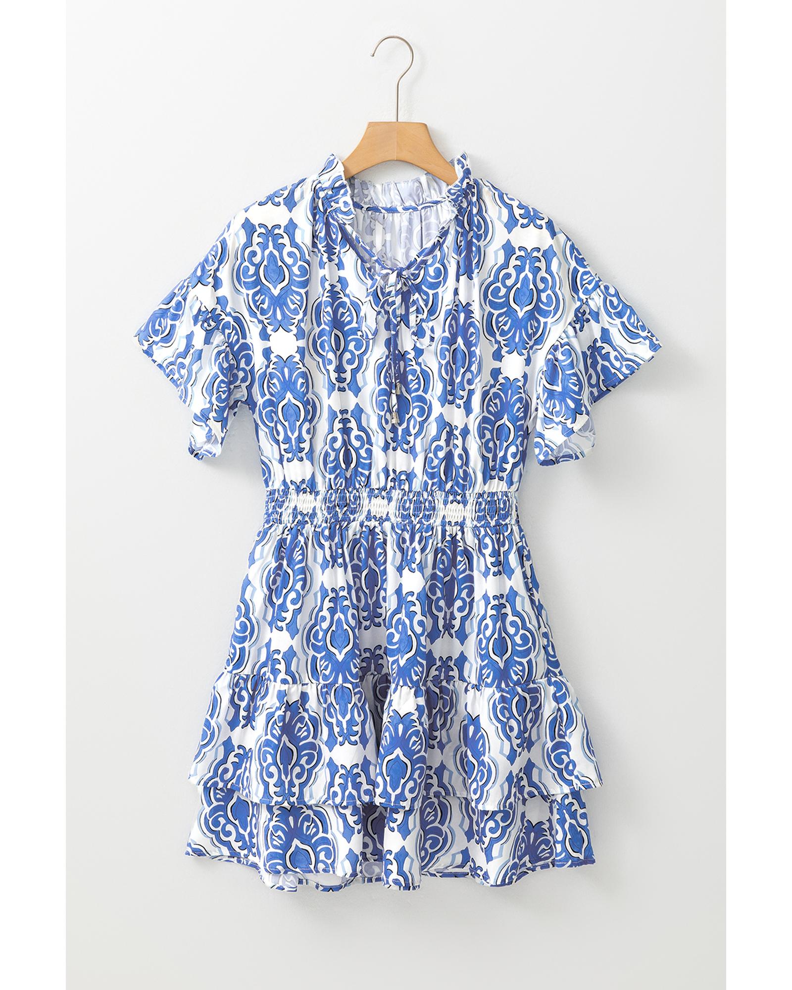 Ashleigh Blue Vintage Floral Print Wide Ruffled Sleeve Dress - XL 4
