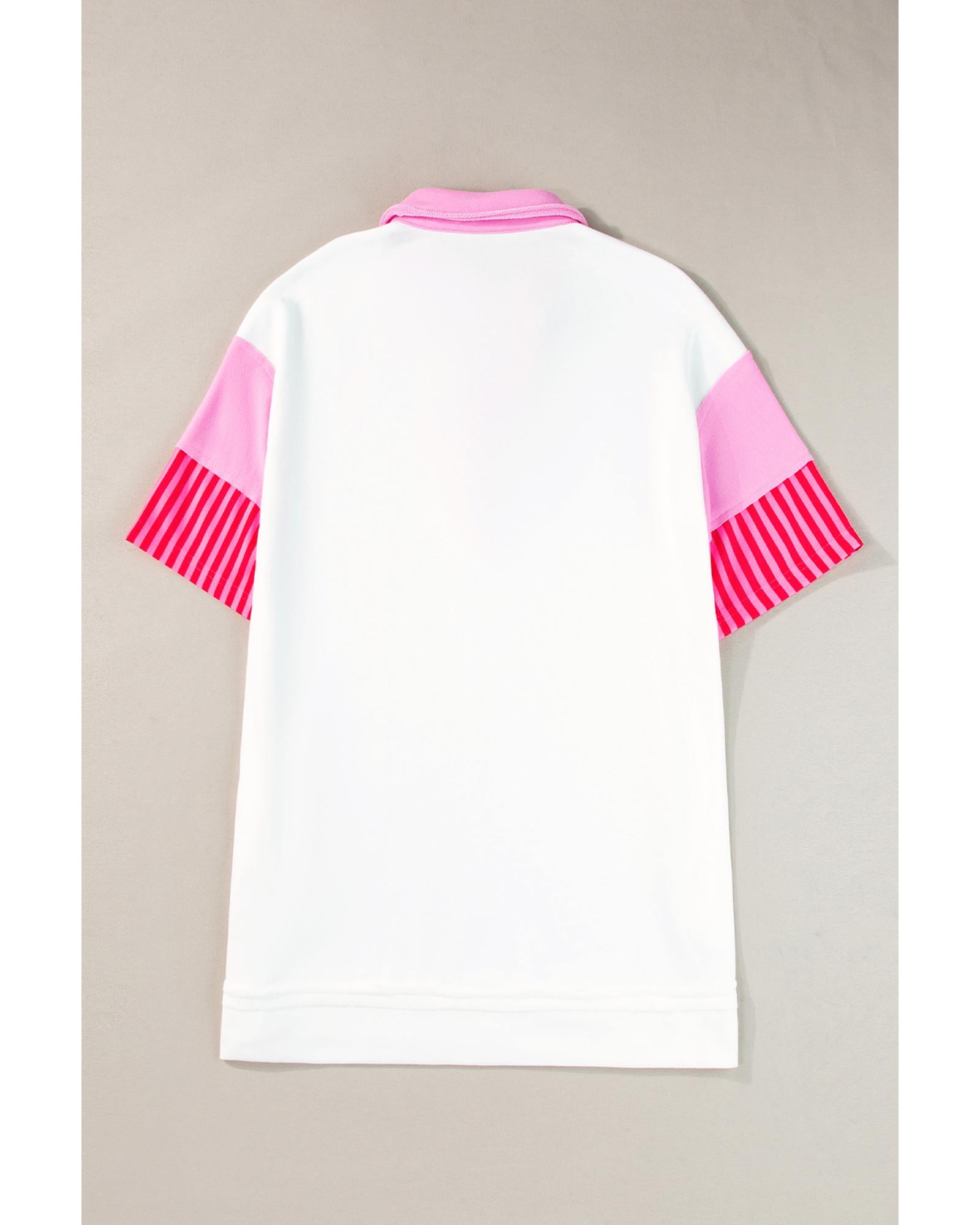 White Stripe Colorblock Patchwork Short Sleeve T Shirt Dress - S