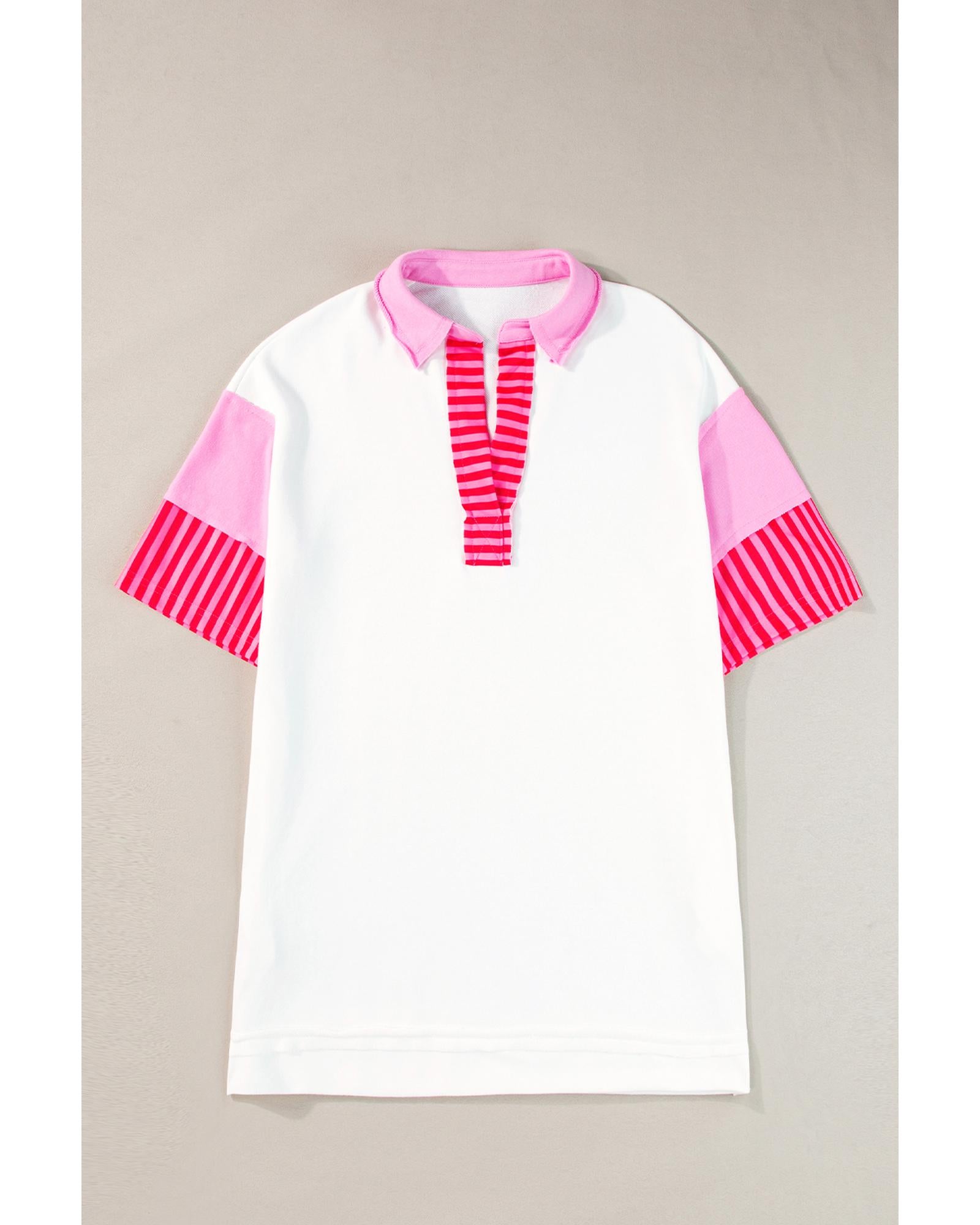 White Stripe Colorblock Patchwork Short Sleeve T Shirt Dress - S 3