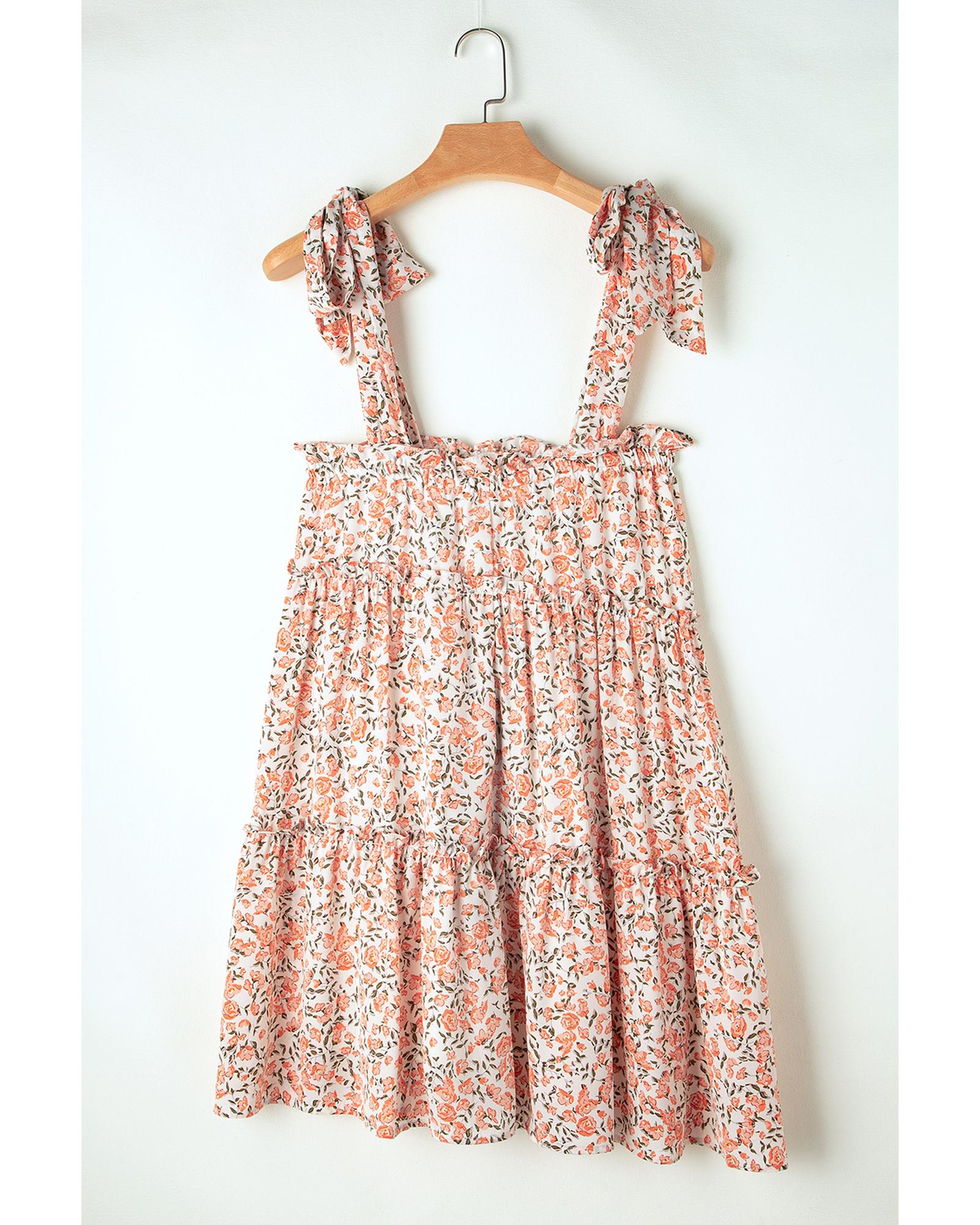 Orange Rose Floral Knotted Straps Tiered Babydoll Dress - L 4