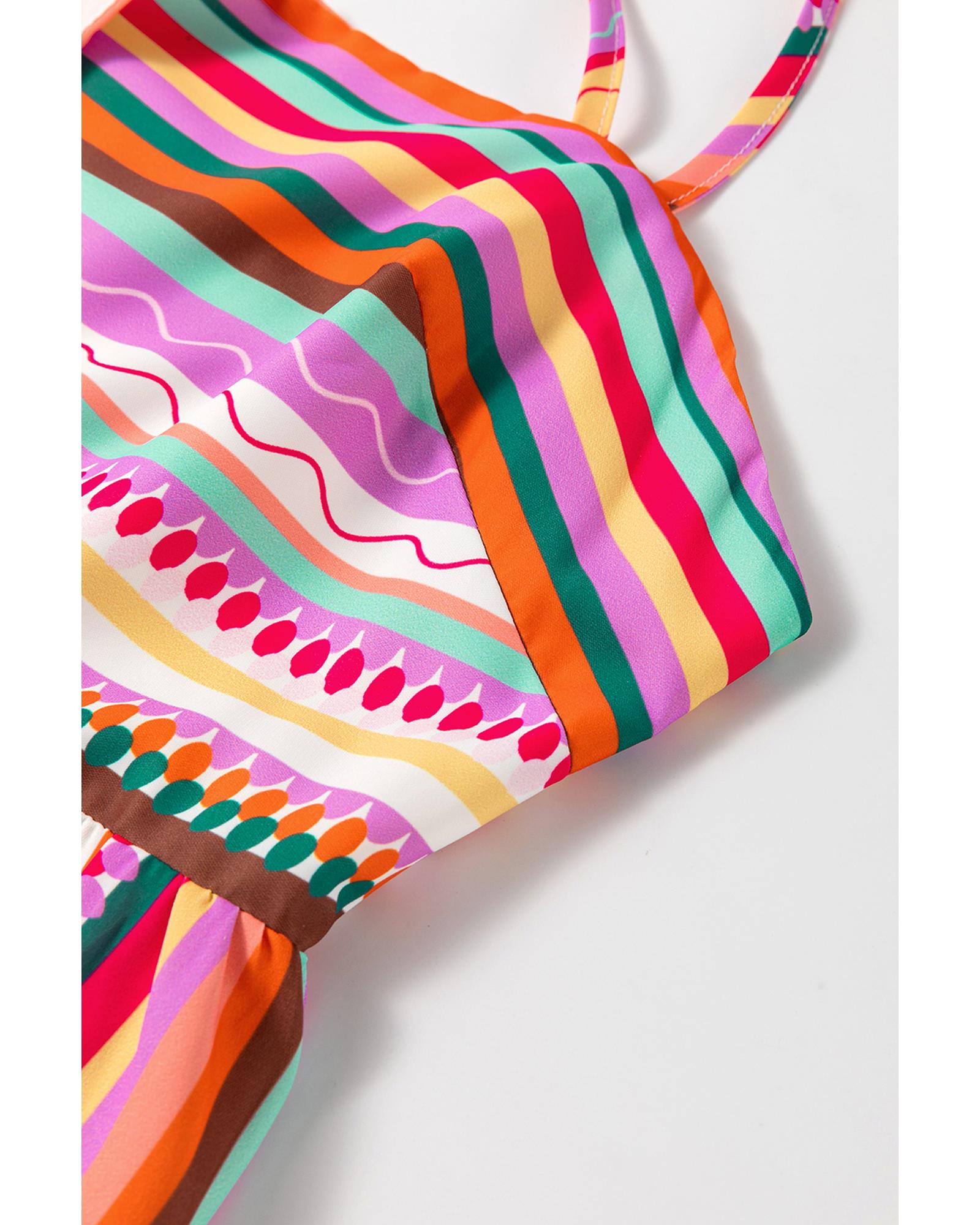 Multicolour Striped Thin Straps Smocked Back Boho Maxi Dress - L 5