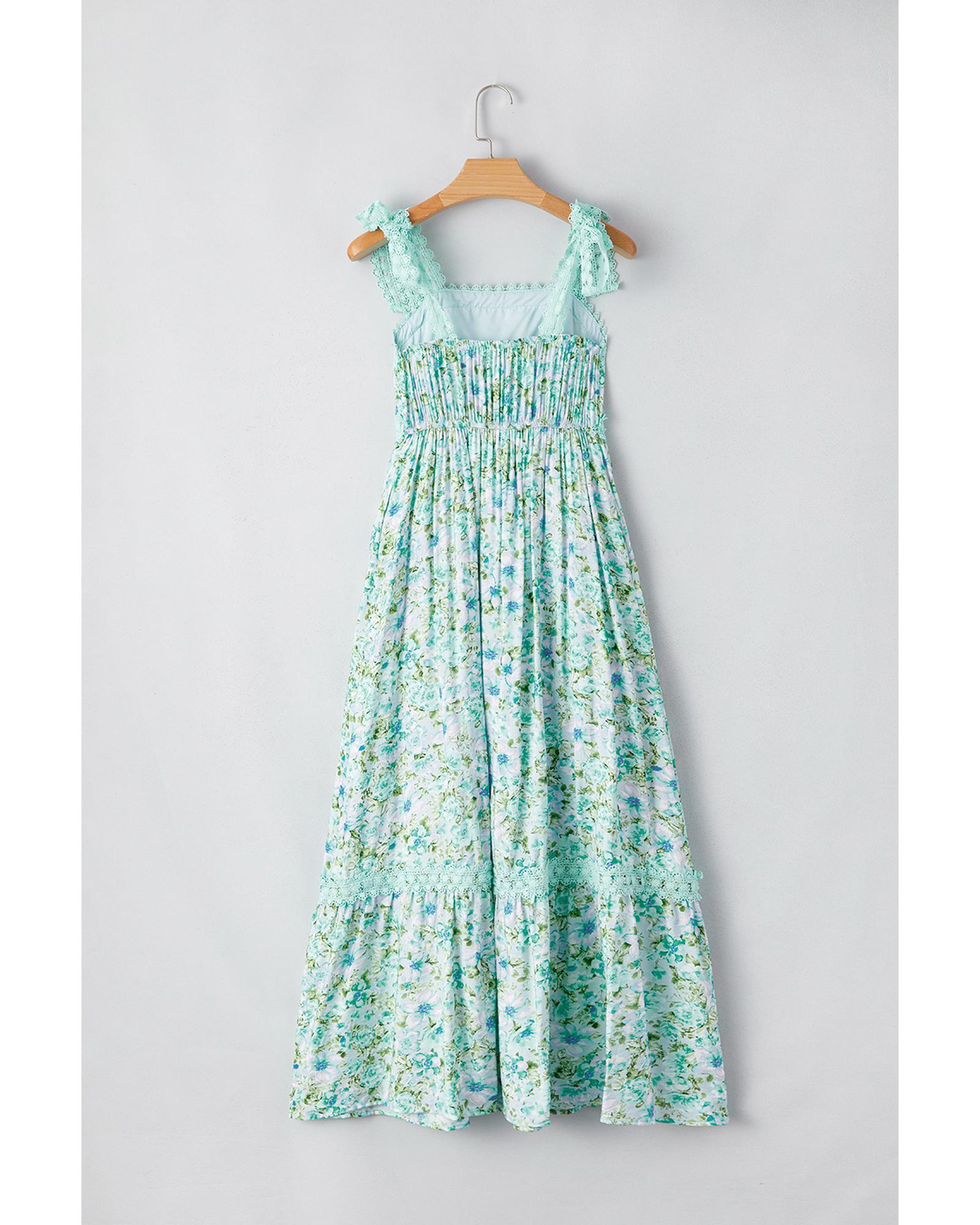 Green Floral Lace Tied Strap Empire Waist Maxi Dress - L 7