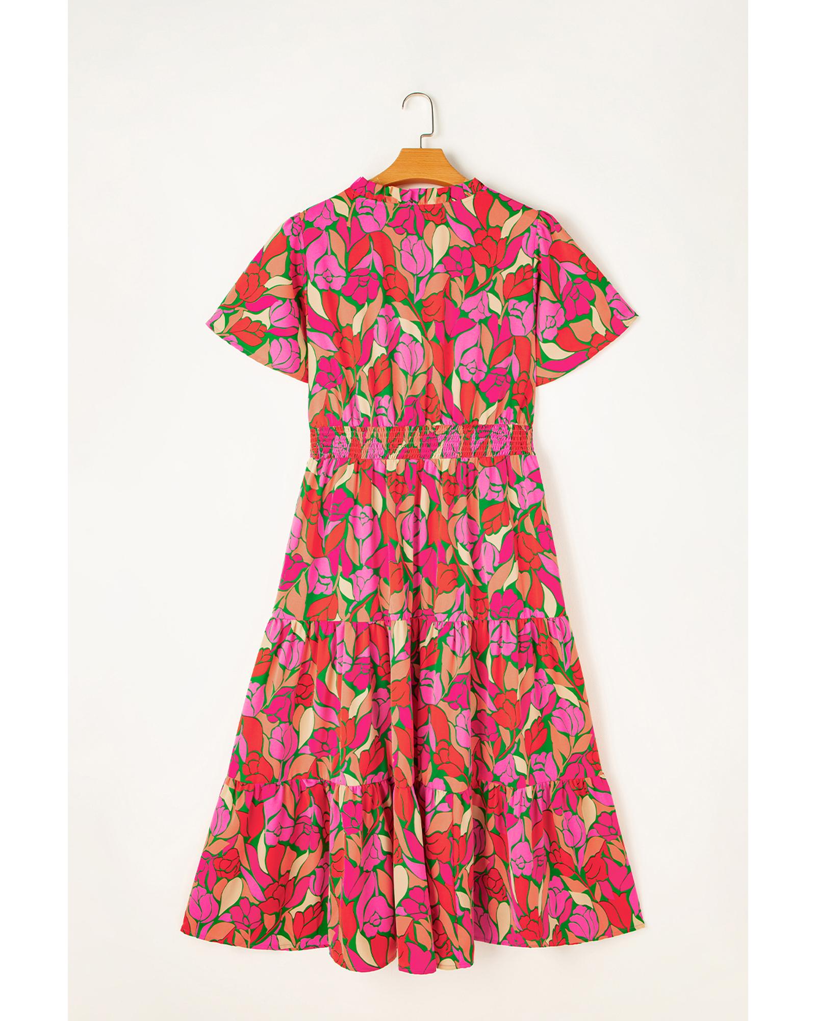 Rose Floral Short Sleeve Smocked Waist Maxi dress - M 7