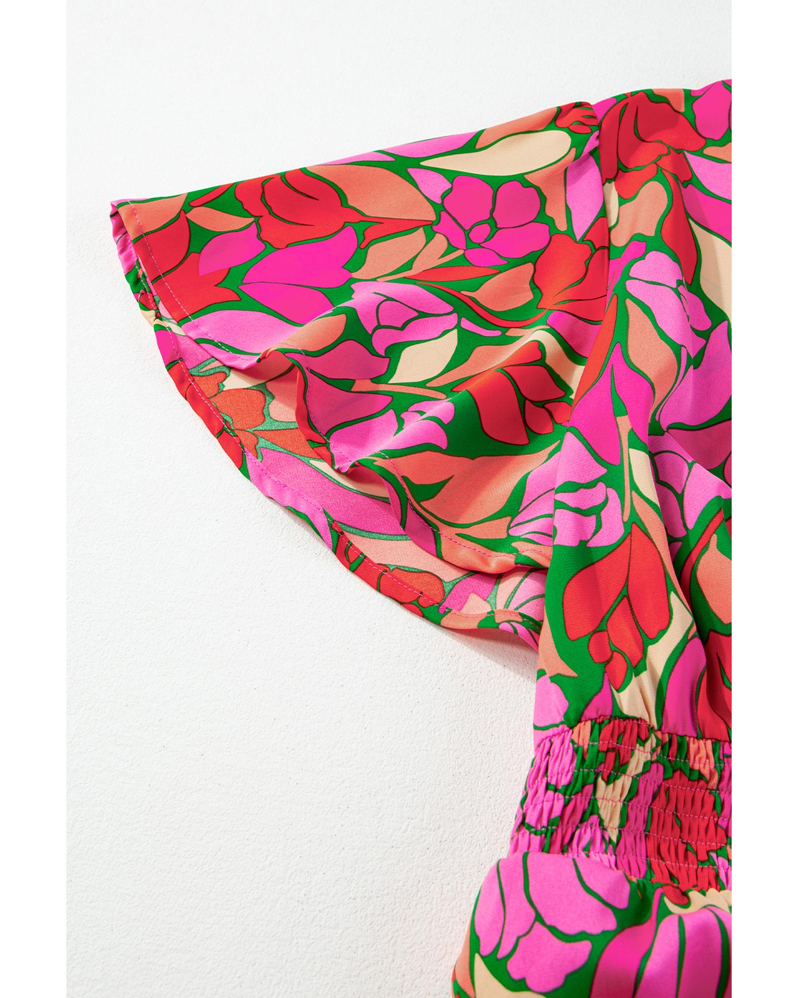 Rose Floral Short Sleeve Smocked Waist Maxi dress - M 8