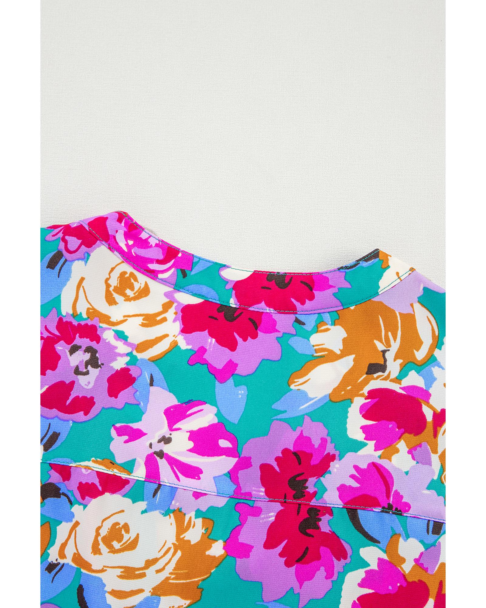 Green Rose Floral Print Ruffled Short Dress - M 5