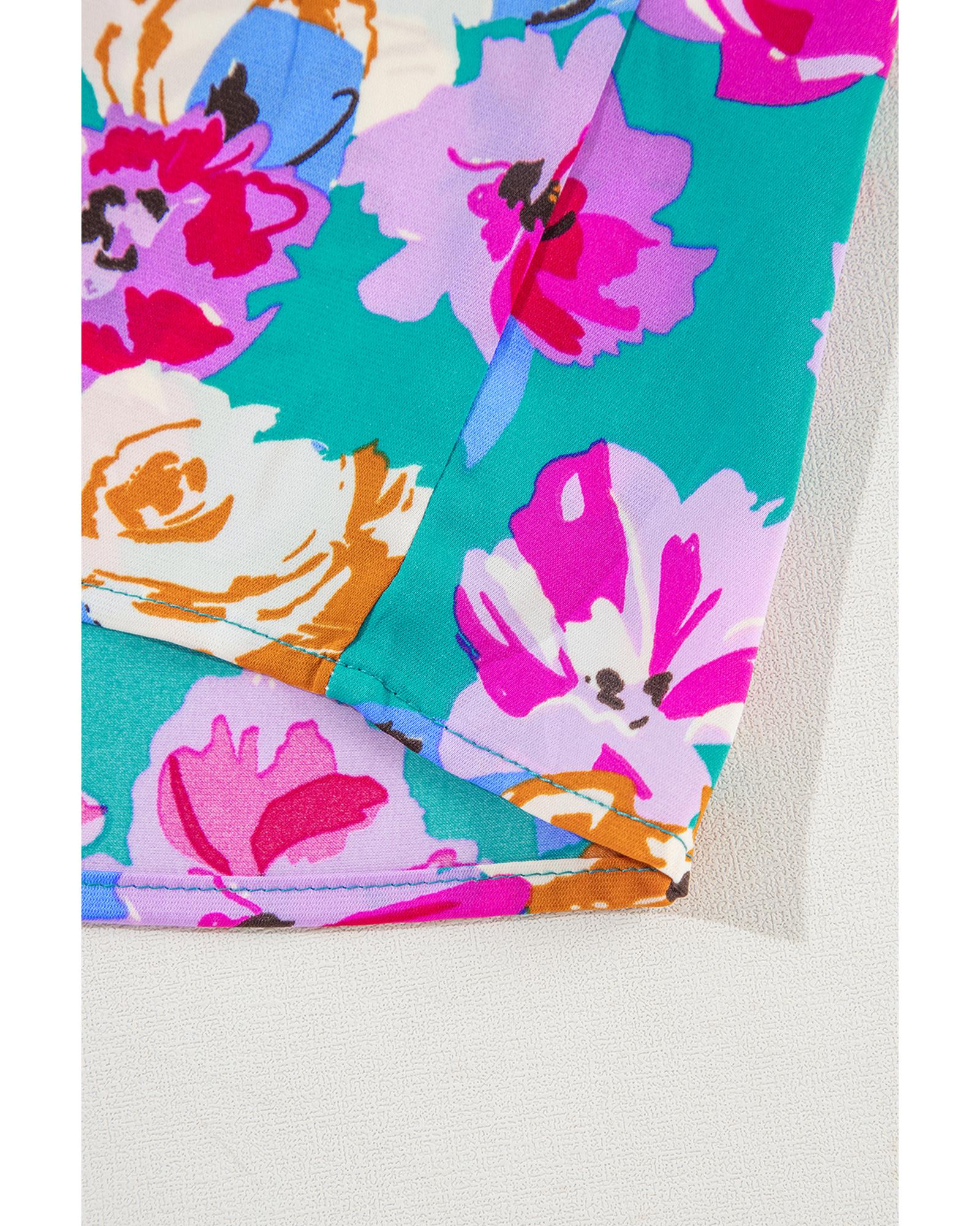 Green Rose Floral Print Ruffled Short Dress - M 8