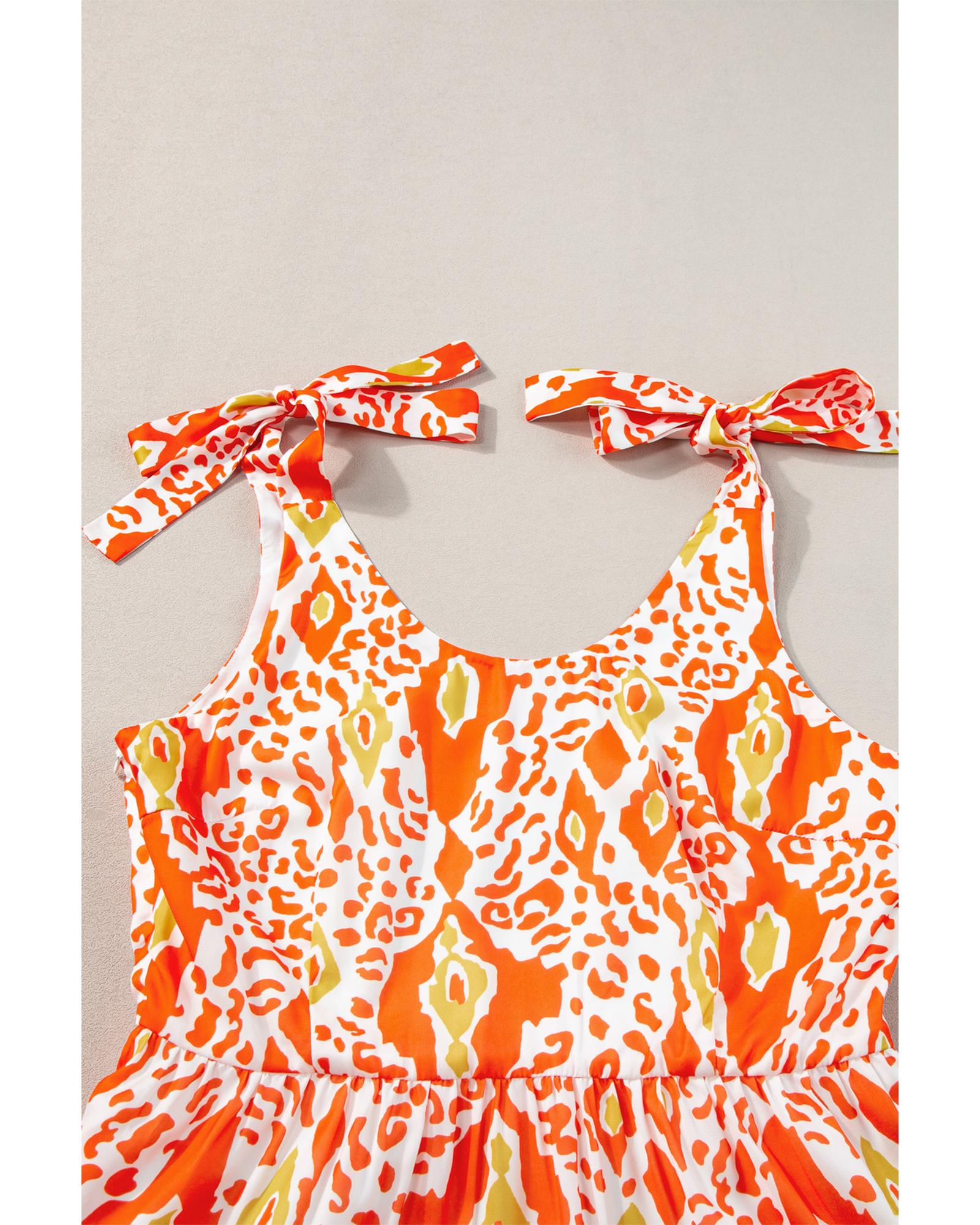 Orange Knotted Straps Leopard Colorblock Dress - M 6