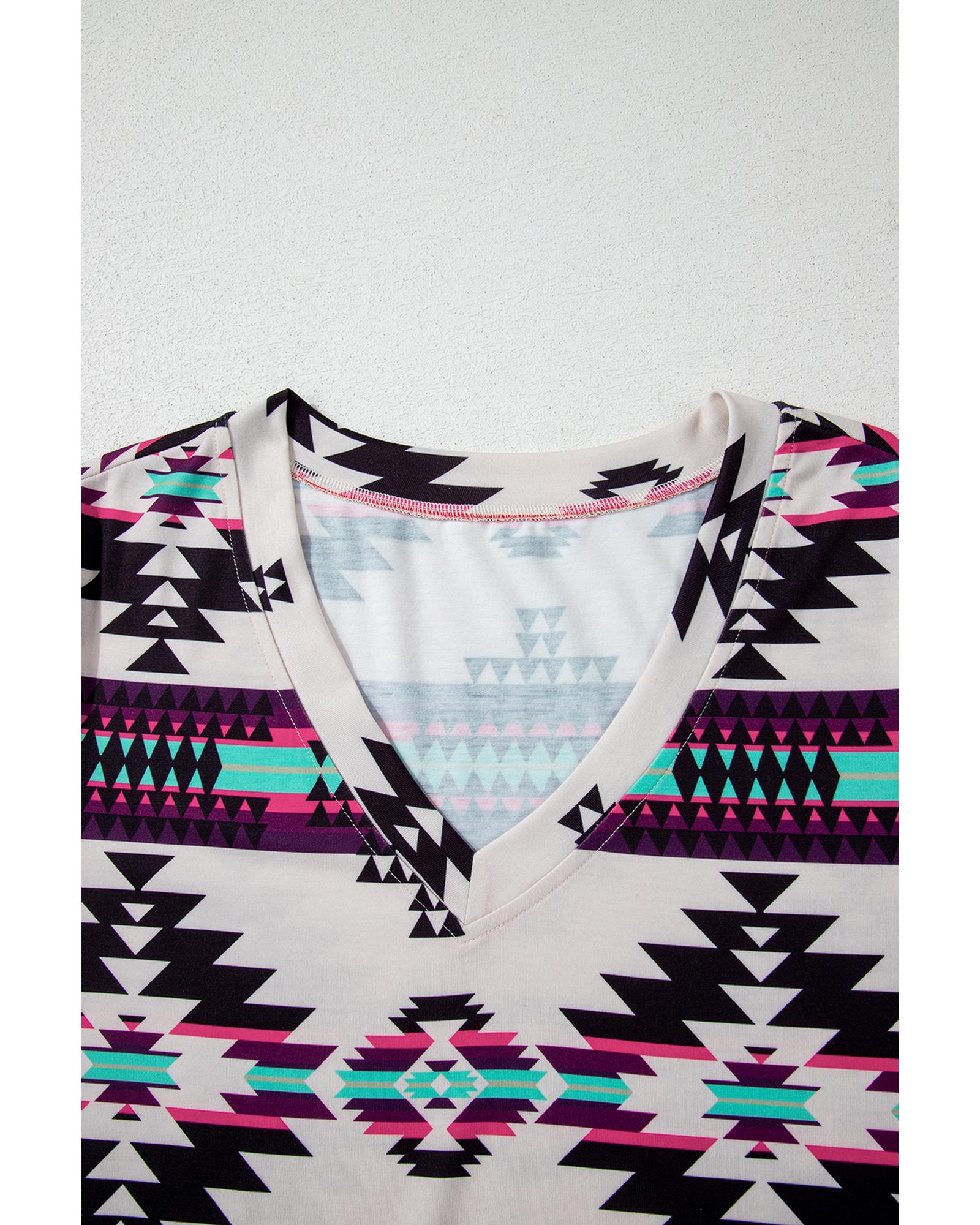 Beige Western Aztec Printed Long T-shirt Dress - L 6